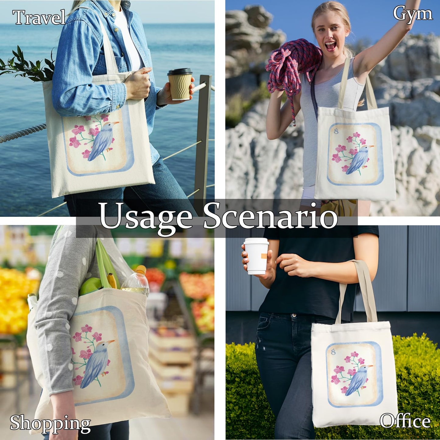 APJYM Chinoiserie Floral Bird Mahjong Tote Bag, Mahjong Gifts for Women Canvas Tote Bags, Gifts for Mah Jong Players Lovers Reusable Grocery Shopping Bags