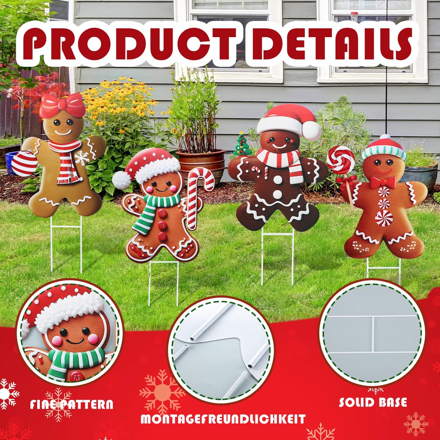 Weysat 4 Pack Christmas Metal Yard Stakes 15.75 Inch Gingerbread Man Yard Sign Stake Christmas Decorations Outdoor for Outside Xmas Gingerbread Decorations for Garden Lawn Pathway Party Decor
