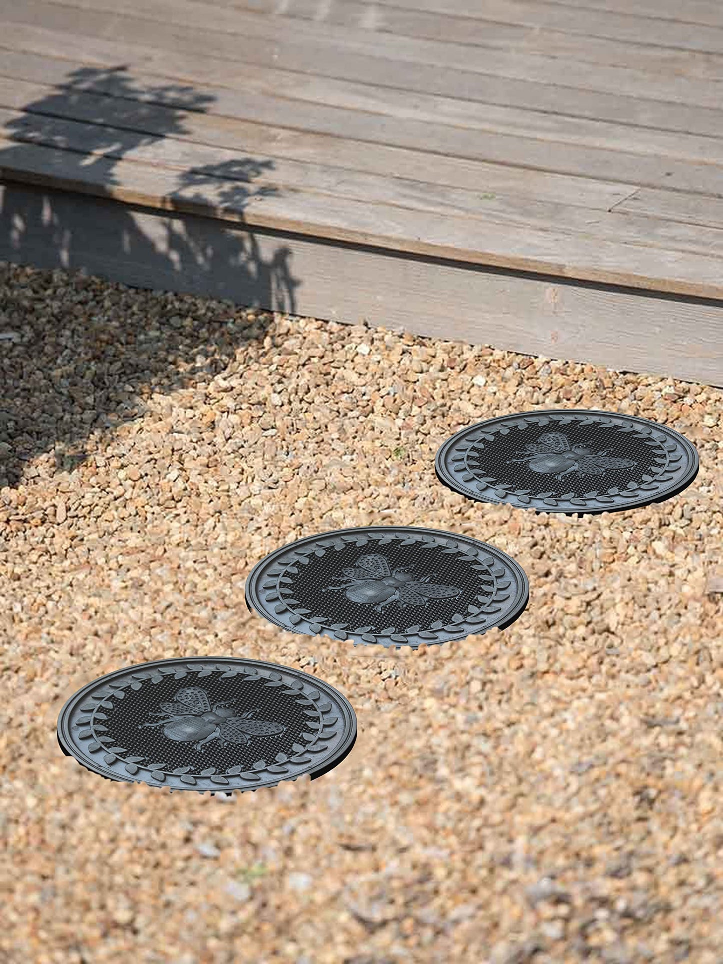 A1 Home Collections Multi Functional-Garden Stepping Stone Mat Round, Natural Rubber Heavy-Duty Beautiful Hand Finished Design 12"X12" Set of 4, Bumble Bee Black