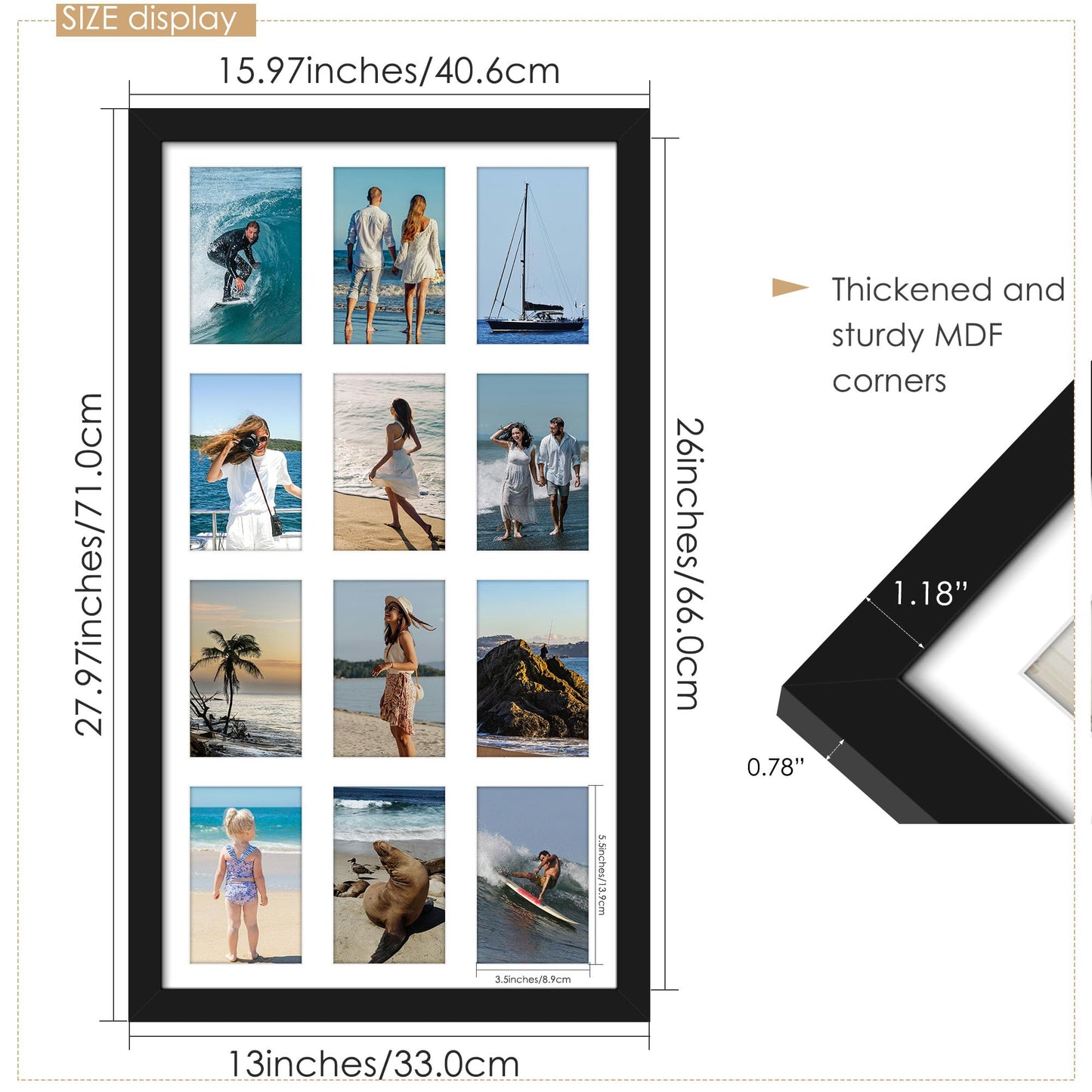 DUENPY 14x26 Collage Picture Frame 4x6 Collage Picture Frame Displays Twelve 4x6 inch Photos Available Horizontal Wall Mounting Display and Vertical Black