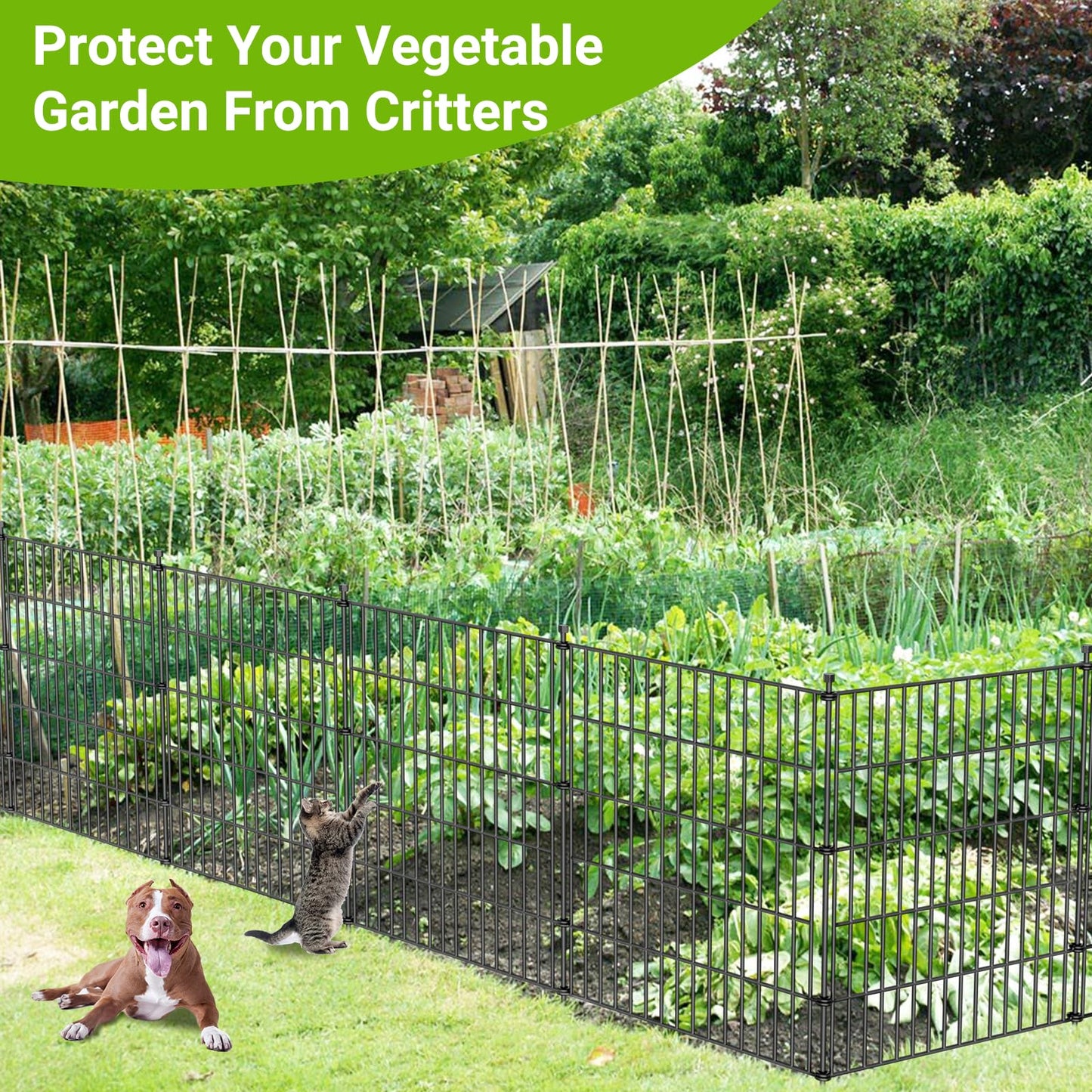 10 Panels No Dig Decorative Outdoor Garden Fence for Yard, 24 in(H) X 20 ft(L) Animal Barrier Fencing Rustproof Metal Wire Panel Border for Dog, Rabbits, and Patio Temporary Ground Stakes