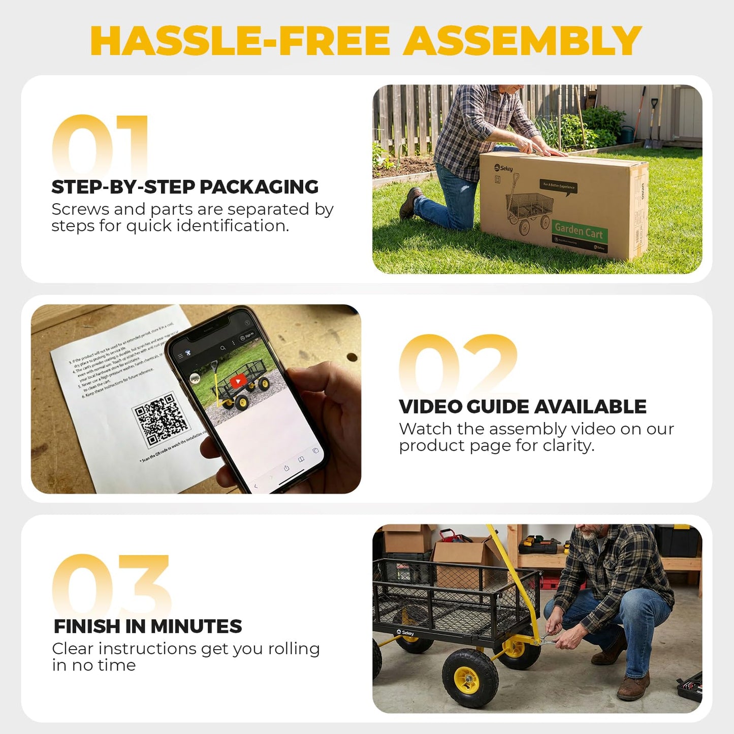 Sekey 600lbs Steel Mesh Garden Cart for Patio & Backyard, Utility Wagon with Removable Sides (Convertible Flatbed), 10" Rubber Tires, Black