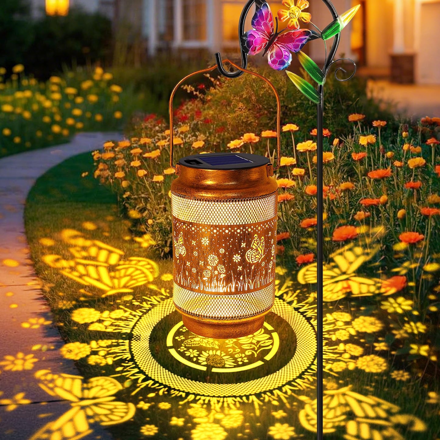 Butterfly Solar Lanterns Outdoor Waterproof with Shepherd Hook, Gifts for Mothers Day Birthday Women Mom Grandma, Metal Solar Hanging Lights Garden Decor for Outside Yard Patio Pathway Backyard Porch