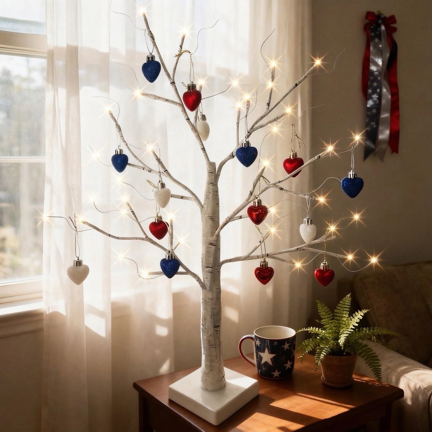HipTree Mini Patriotic 4th of July Tree Ornaments Decorations,20ct 1.18 Inch Red White Blue Heart Shaped Baubles for Memorial Day, Independence Day,Veterans Day, Flag Day,American Party Decorations