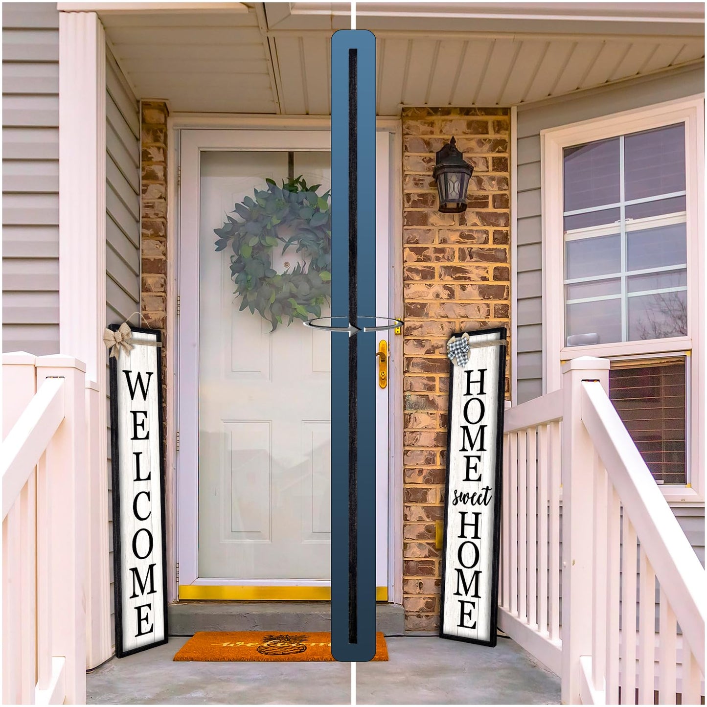 Surfapans Outdoor Welcome Sign for Front Porch Standing Large 2 Sided 45"X9" Wooden Frame Tall Vertical Leaner Long Home Sweet Home Front Door Sign for Rustic Outside Farmhouse Modern Decor (Black)