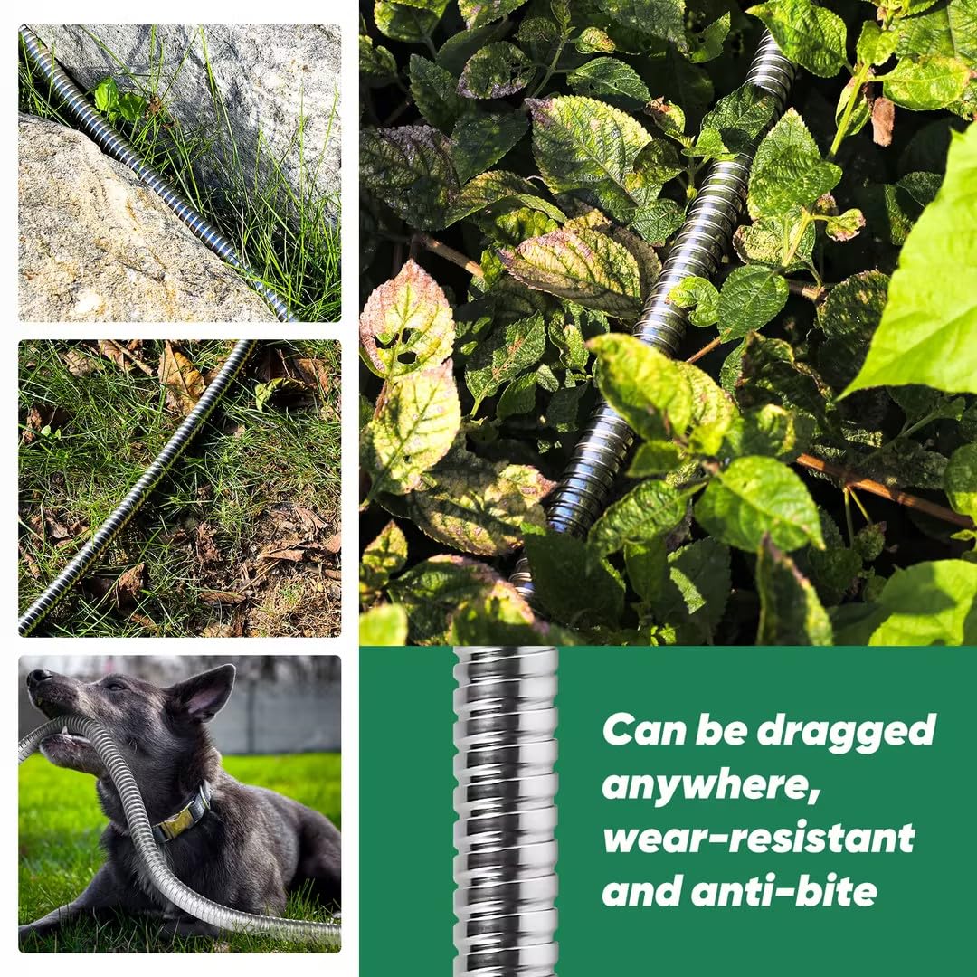 Garden Hose 50ft, Heavy Duty Stainless Steel Water Hose with 10 Functional Nozzles, No Kink, Lightweight and Flexible, Easy to Use and Store, Strong and Sturdy, Suitable for Yard and Lawn