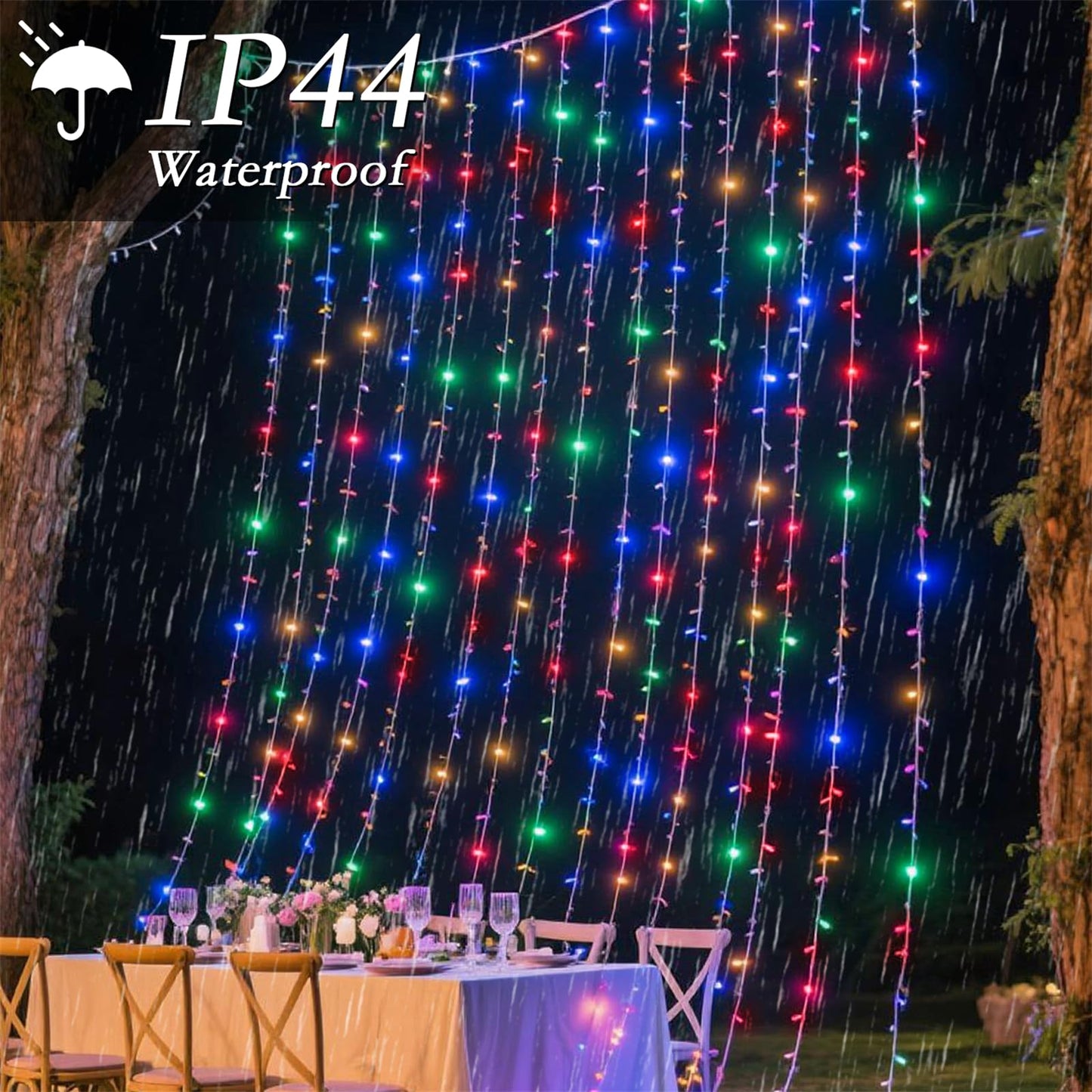 Soagrc 200 LED Rainbow Curtain String Lights 9.8 * 6.6FT Plug in Fairy with Timer and 8 Modes, Waterproof Window Wall Lights for Bedroom Wedding Party Indoor Outdoor Christmas Decor
