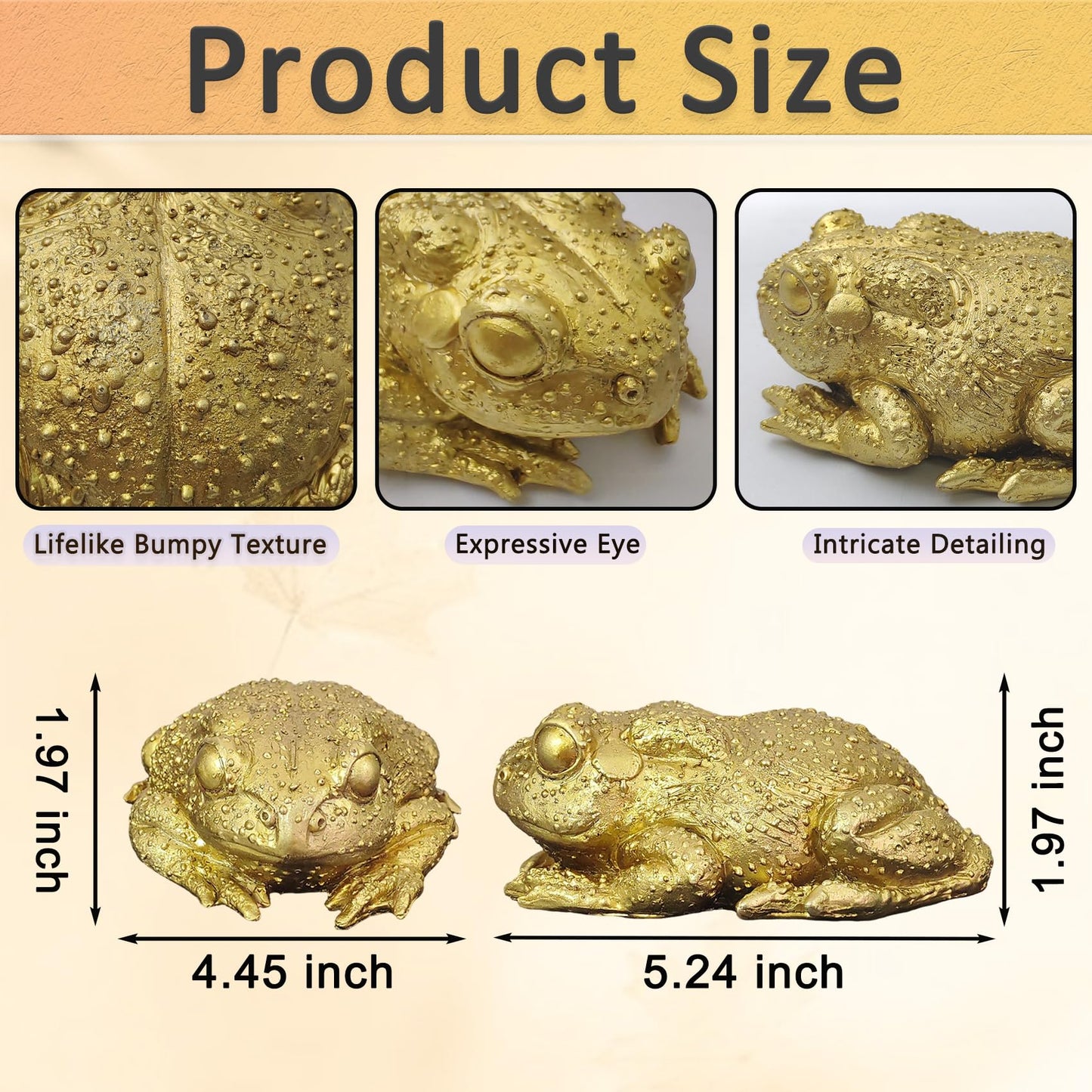 KISWIAR Gold Resin Frog Toad Sculpture, Resin Toad Figurine Wall Hanging Decor, Feng Shui Decoration for Office, Desktop and Garden (Toad)