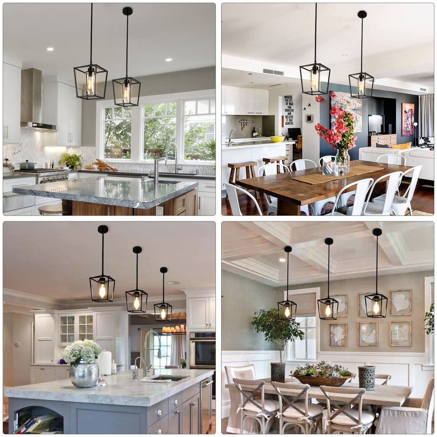 GZJunYo Black Pendant Lights Kitchen Island, 1-Light Farmhouse Kitchen Pendant Lighting Over Island, Metal Cage Island Hanging Lights for Kitchen, Dining Room, Entryway, Hallway, Foyer