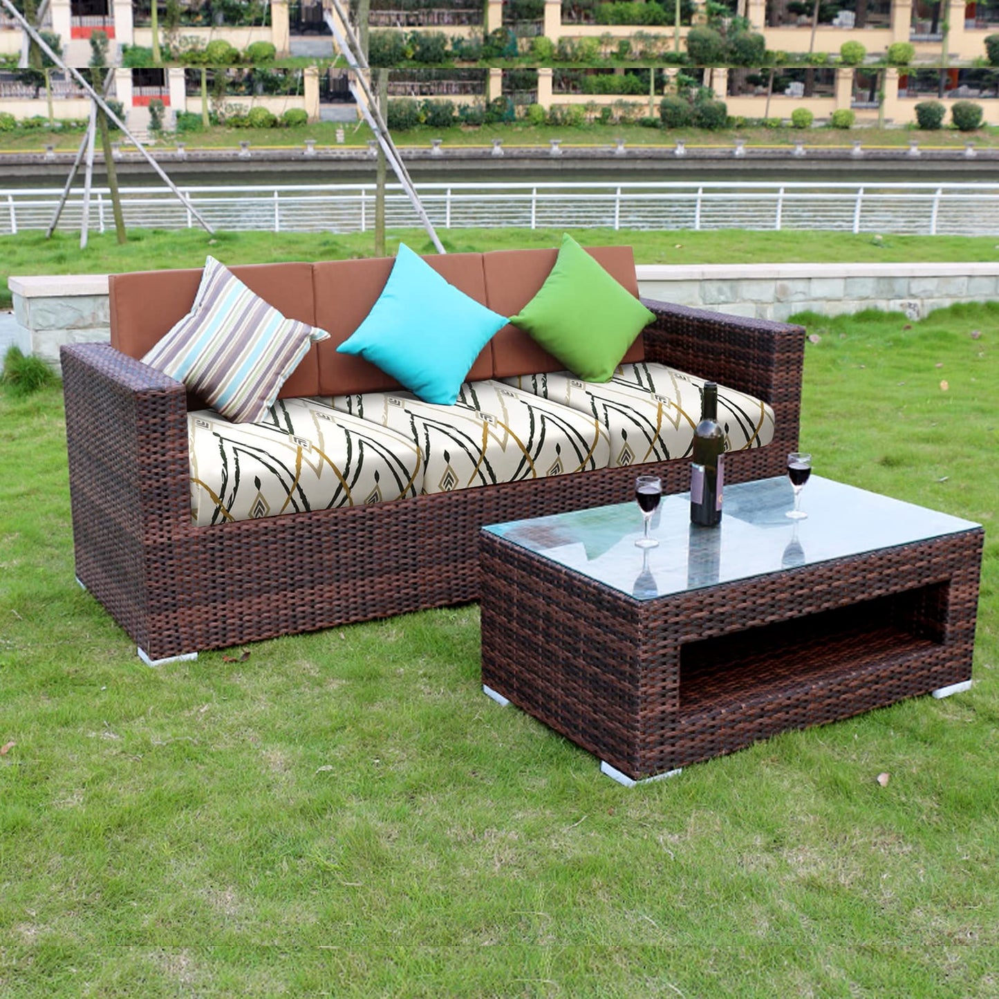 Fuloon Sofa Cushion Covers, Stretch Printed Seat Cushion Cover Couch Seat Slipcovers Washable Furniture Protector for Armchair Loveseat Sofa (Green, 3 PCS)