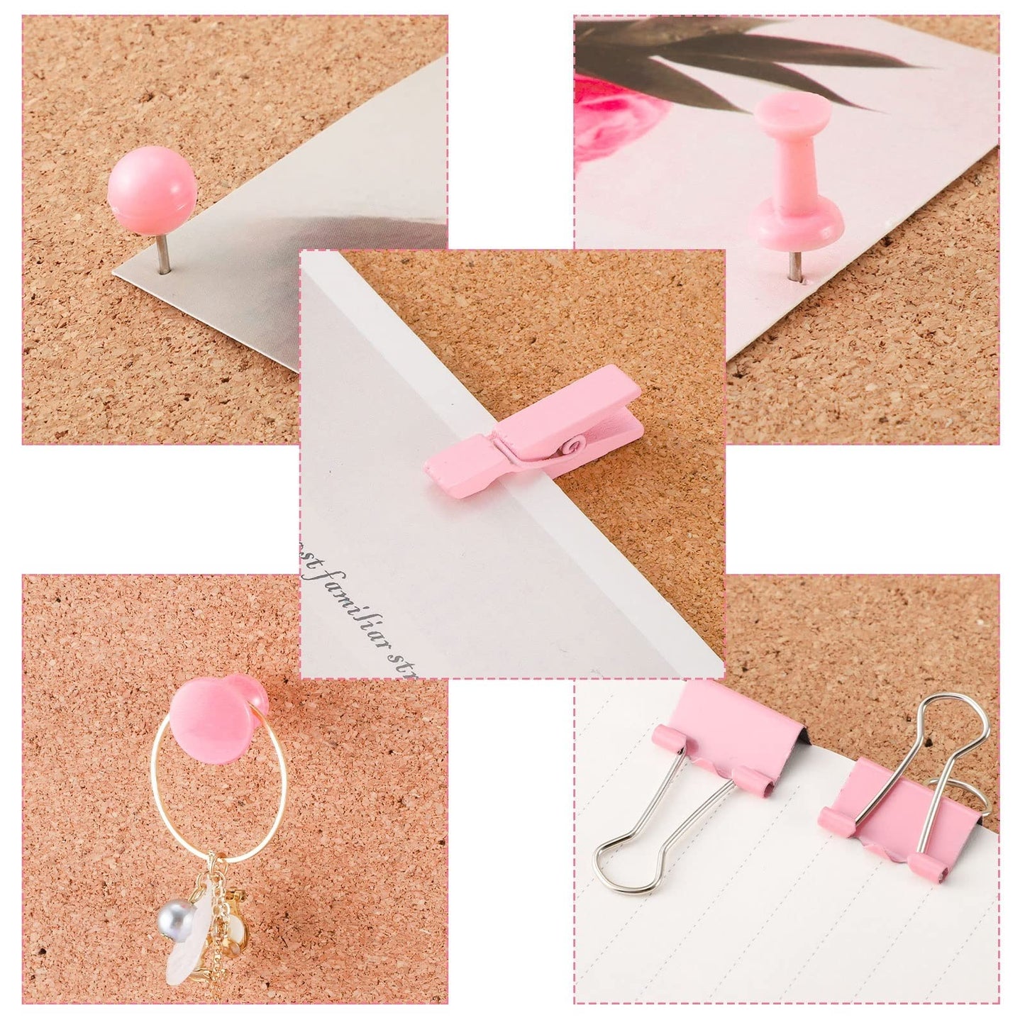 200 Pieces Push Pins Pink Thumb Tacks Cute Decorative Push Pins for Cork Board, 5 Style for Bulletin Boards Wall Maps Pictures Office