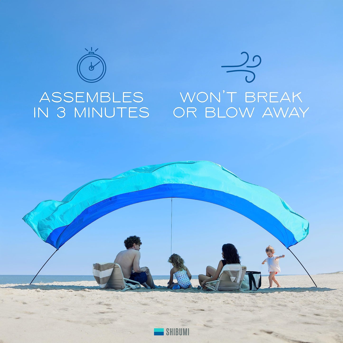 Shibumi Shade® (2.0 Version) - World's Best Beach Shade. The Original Wind Powered® Beach Shade. Lightweight, Easy to Set up and Great for Groups up to 8 People