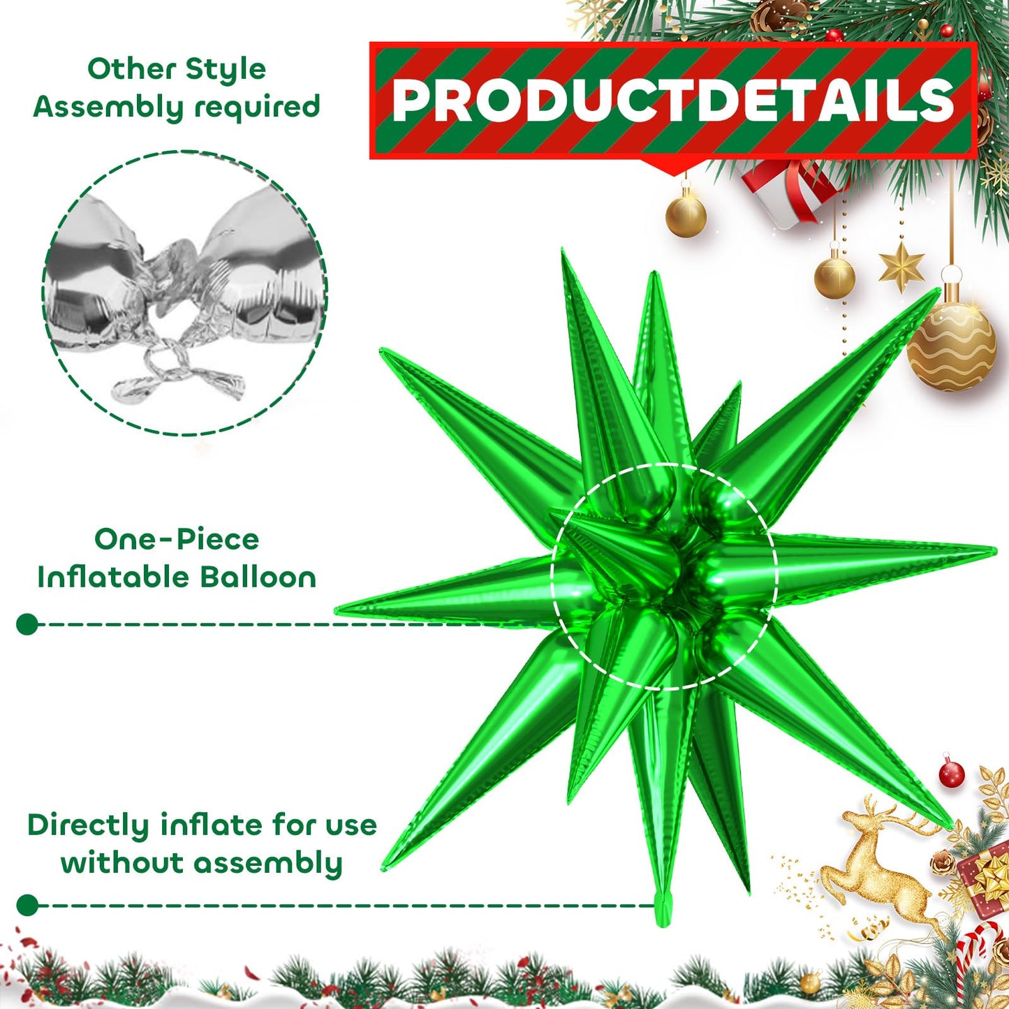 6PCS Star Balloons, 22 Inch Large Green Red Star Balloon Foil Balloons Christmas Party Balloon for Birthday Christmas Graduation Wedding Anniversary Party Backdrops Decorations