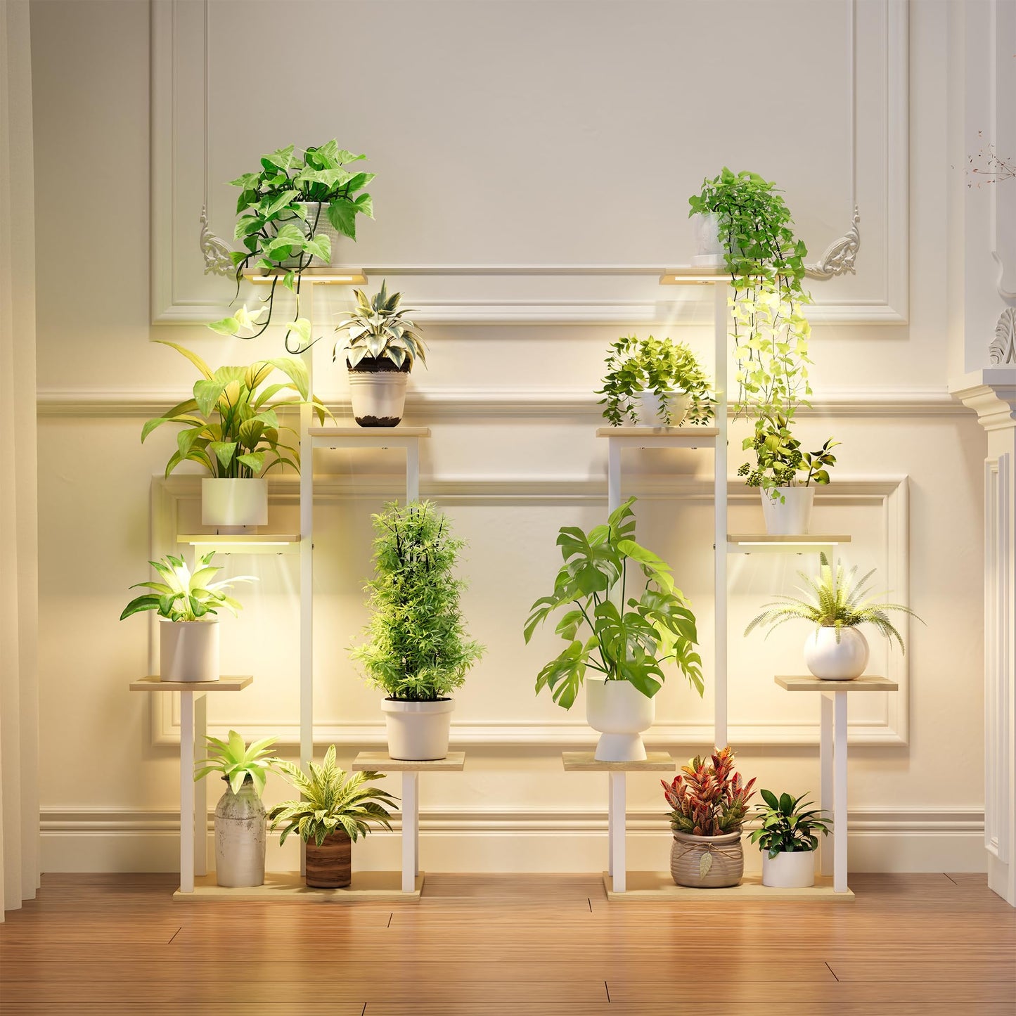 Plant Stand Indoor with Grow Lights - Tiered Corner Shelf Small Metal Lighted Flower Rack Multiple