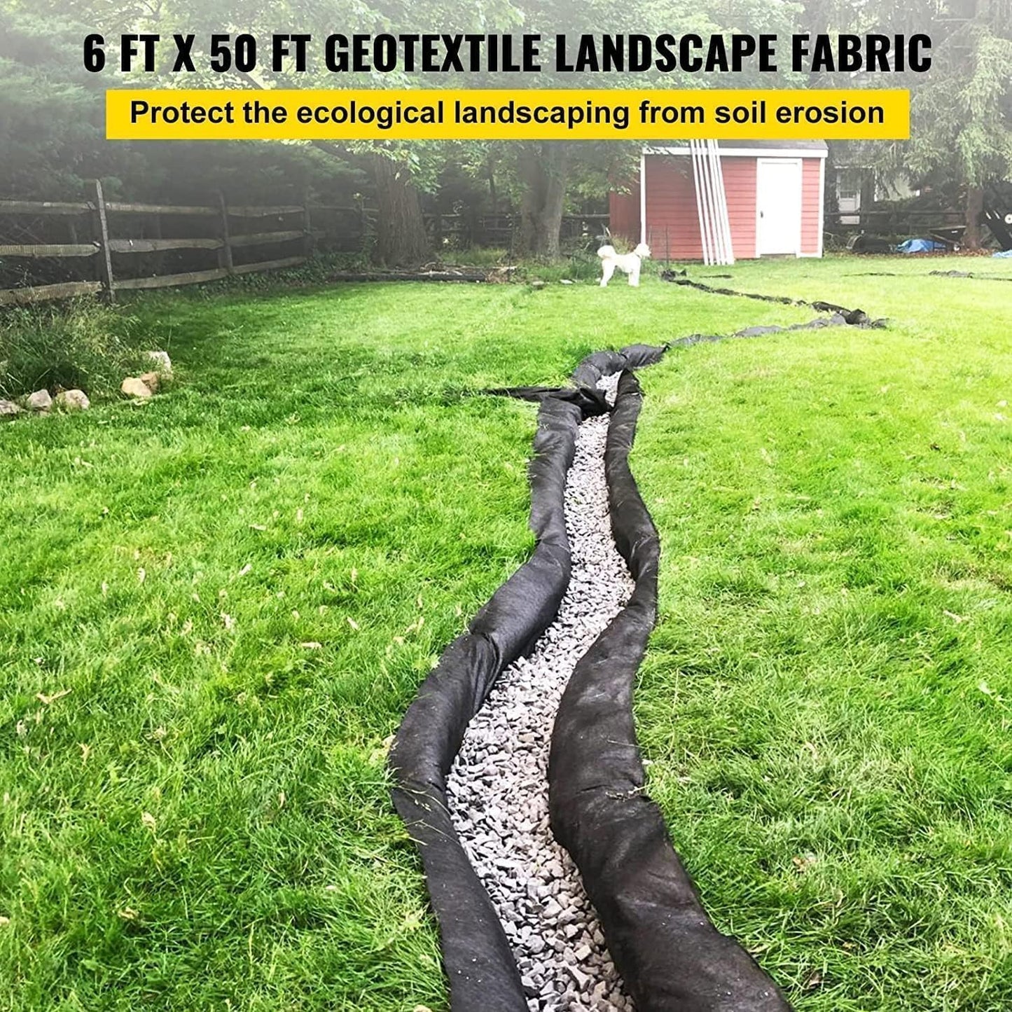 GarveeLife Geotextile Landscape, 6 ft x 50 ft & 6 oz Geotextile Fabric, PP Drainage 350N Tensile Strength & 440N Load Capacity, for Driveway & Road Stabilizationr, Erosion Control, French Drains