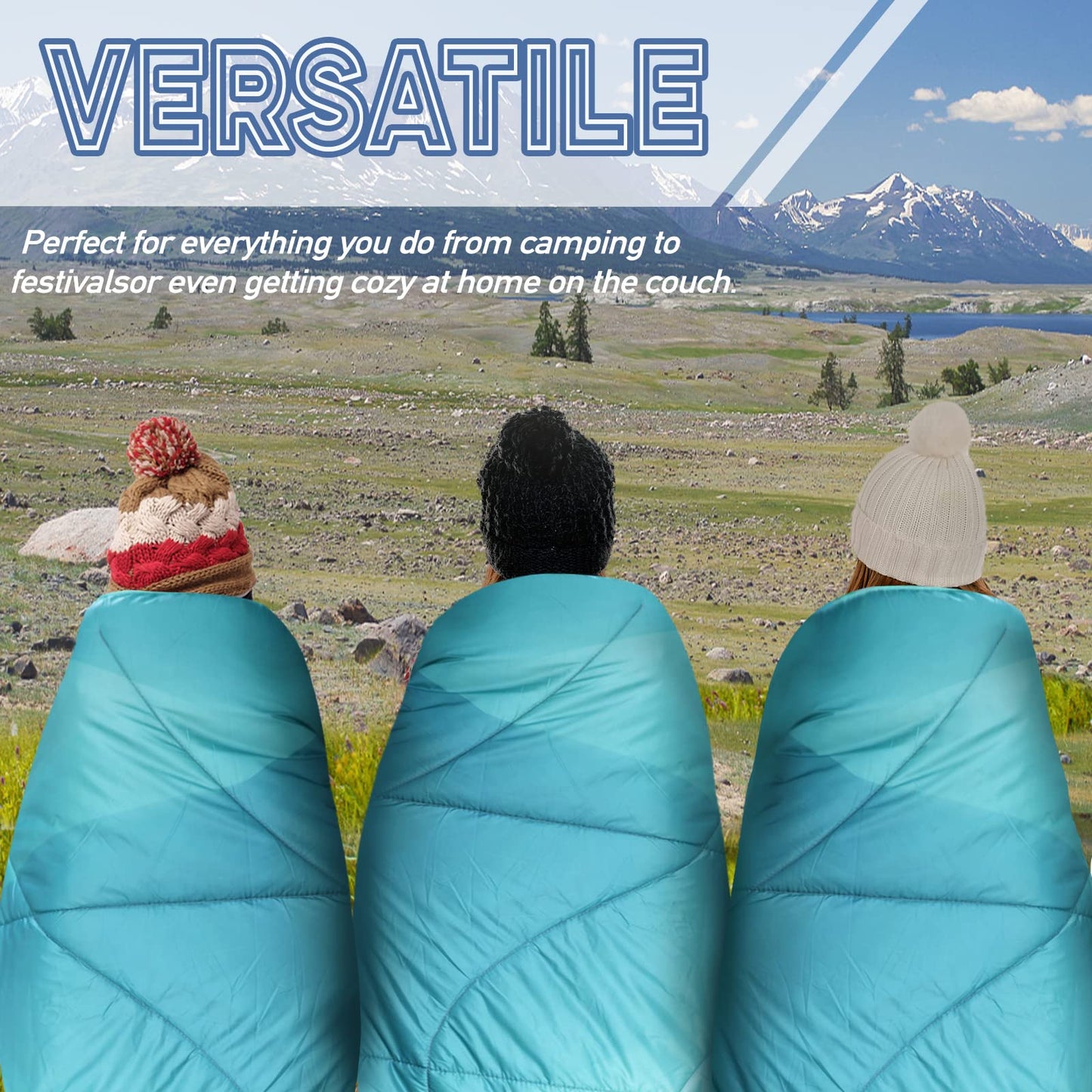 GLORSIGN Outdoor Puffy Camping Blanket, Lightweight Down Alternative Printed Large Ultra Warm Quilt Waterproof for Traveling Picnic Beach Party Cold Weather (Green Mountain)