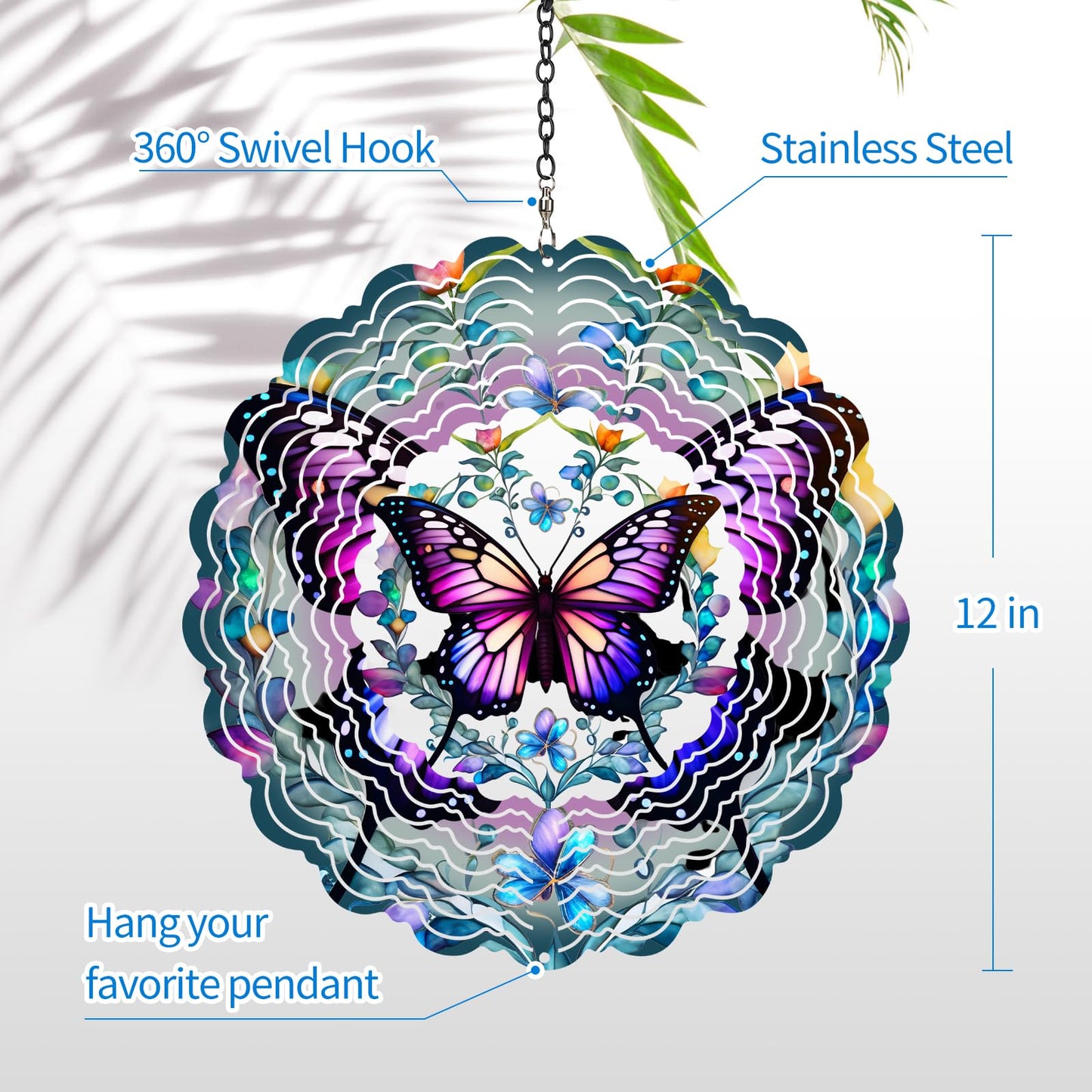 Wind Spinners Outdoor Butterfly -Birthday Gifts for Women Mom, Hanging Wind Sculptures Wind Spinners, 12 inch 3D Wind Spinner for Garden Decor for Outside, Garden, Patio, Yard