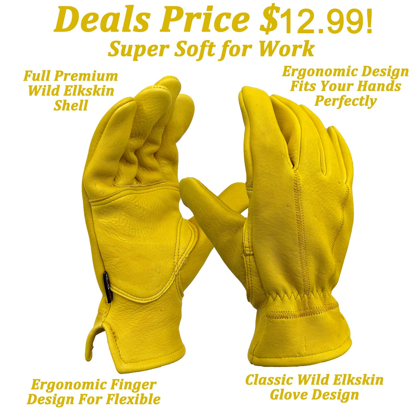 SKYDEER Full Premium Wild Elkskin Leather Work Gloves for Men, All-Weather Durable & Breathable, Anti-Slip Grip, X-Large Glove for Heavy-Duty Labor, Construction, and Gardening (SD8826/XL)
