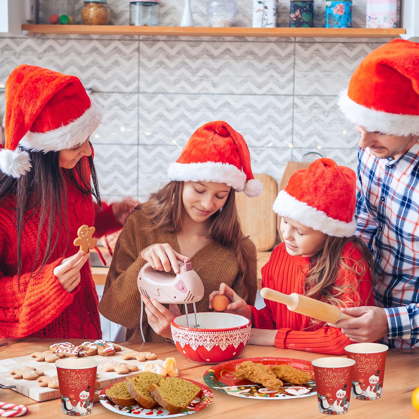 Maxdot 500 Pcs Christmas Party Supplies Merry Christmas Paper Plates Cups Napkins and Cutlery Set Disposable Xmas Party Tableware Set for Holiday Winter New Year Decoration Serves 50 Guests