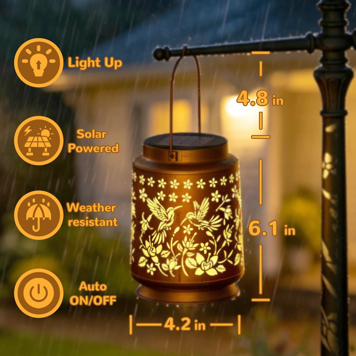 Hummingbird Solar Lantern for Garden Outdoor Decor Waterproof – Hanging Metal Light Decoration for Patio, Yard, Lawn, Pathway, Backyard – Hummingbird Birthday Gifts for Women, Mom, Grandma