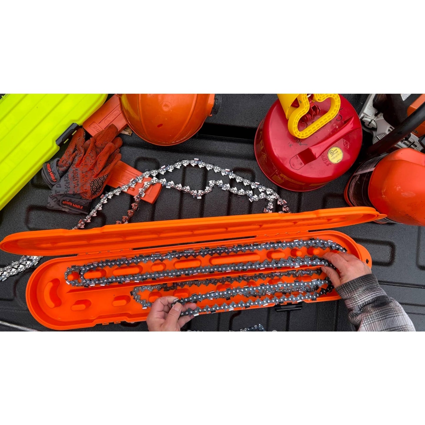 Original Chainsaw Chain Storage - Universal Portable Saw Chain Holder Case For all Chains up to 20” Inch Blades - Can Stack 2 Inches Deep, Fits a Minimum of 8 Chains, Made in USA - Orange