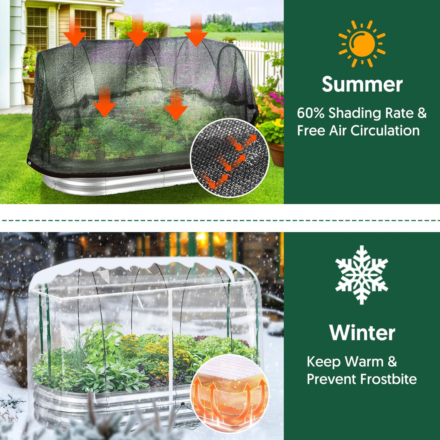 Raised Garden Bed with Greenhouse Frame and 3 Covers, 6x3x1 FT Garden Planting Box, Galvanized Metal Oval Tall Planter Box for Outdoor Gardening, Large Planting Space for Vegetables, Flowers