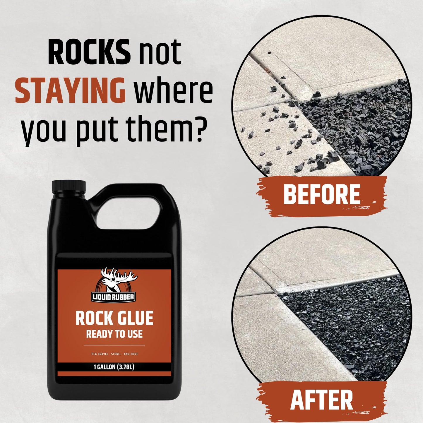 Liquid Rubber Rock Glue Professional Grade Landscaping Stone and Pea Gravel Stabilizer Ready to Use Clear Drying Permeable Water Based Outdoor Binder 1 Gallon 50 sq ft