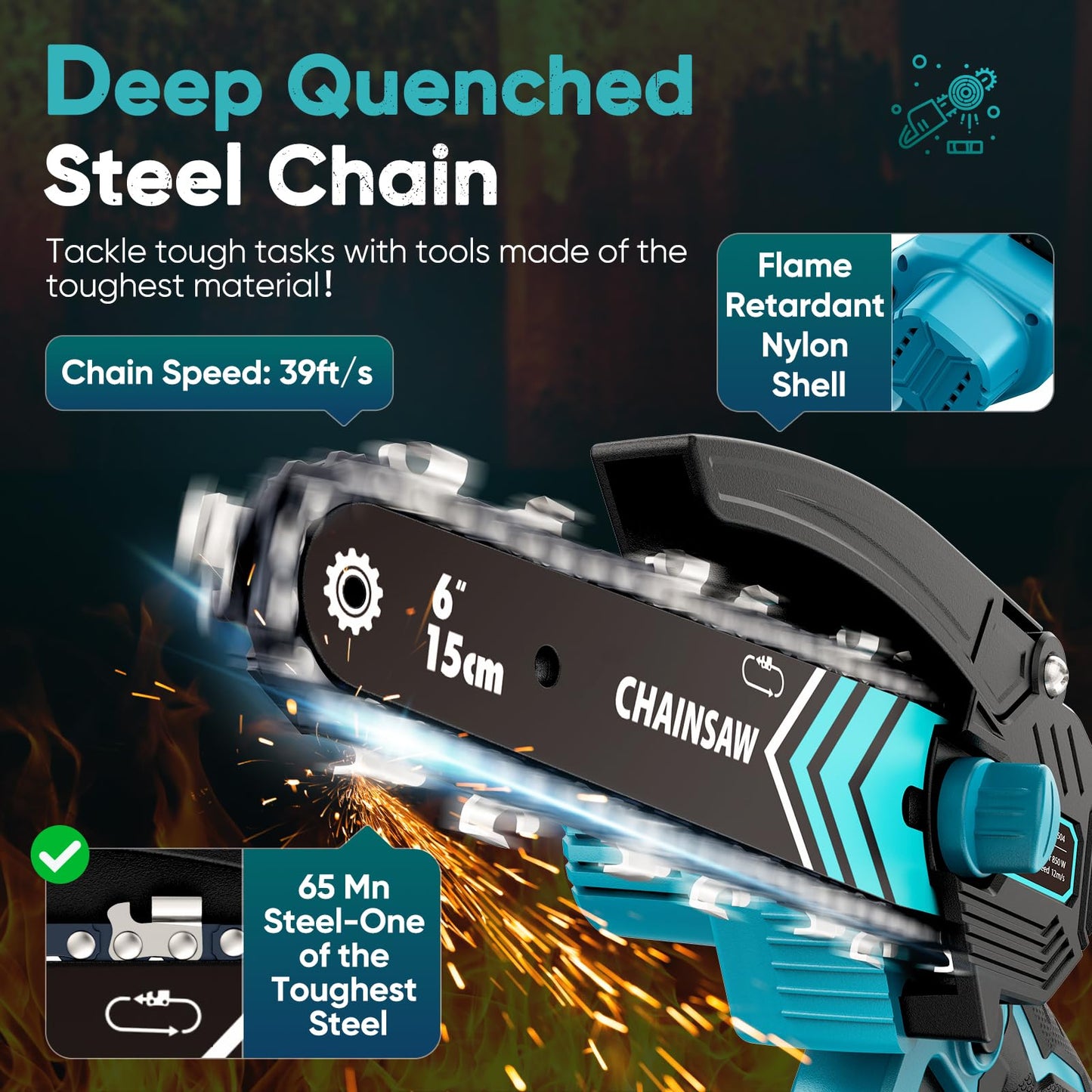 Mini Chainsaw- 6 Inch Electric Mini Chain Saw Cordless Battery Powered One-Hand Tree Trimming Saw with 2 Batteries, Portable Gardening Gadgets for Men, Unique Birthday Gifts (Blue)