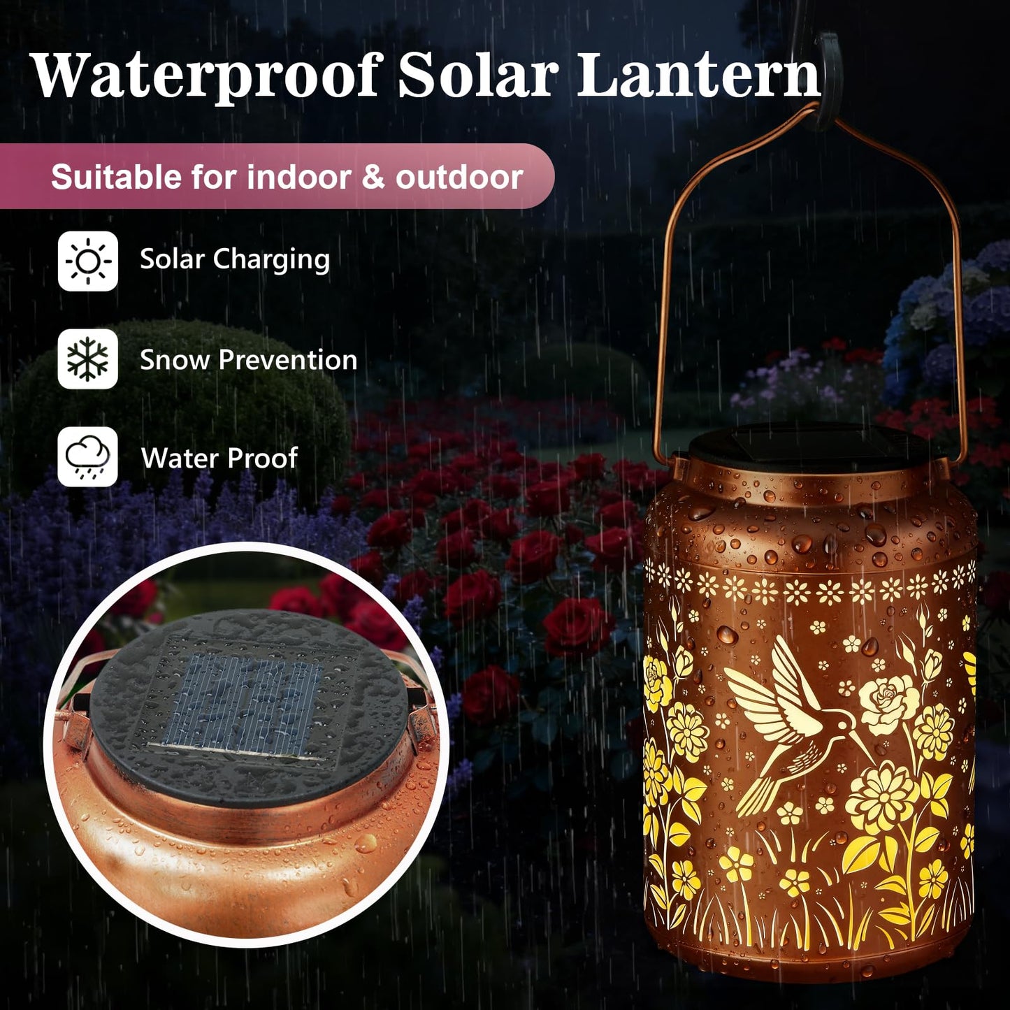 Mothers Day Gifts, Hummingbird Solar Lanterns Garden Decor Birthday Gifts for Women Mom Grandma Hanging Solar Lights Outdoor Waterproof Decoration for Outside LED Lanterns for Yard Patio Lawn