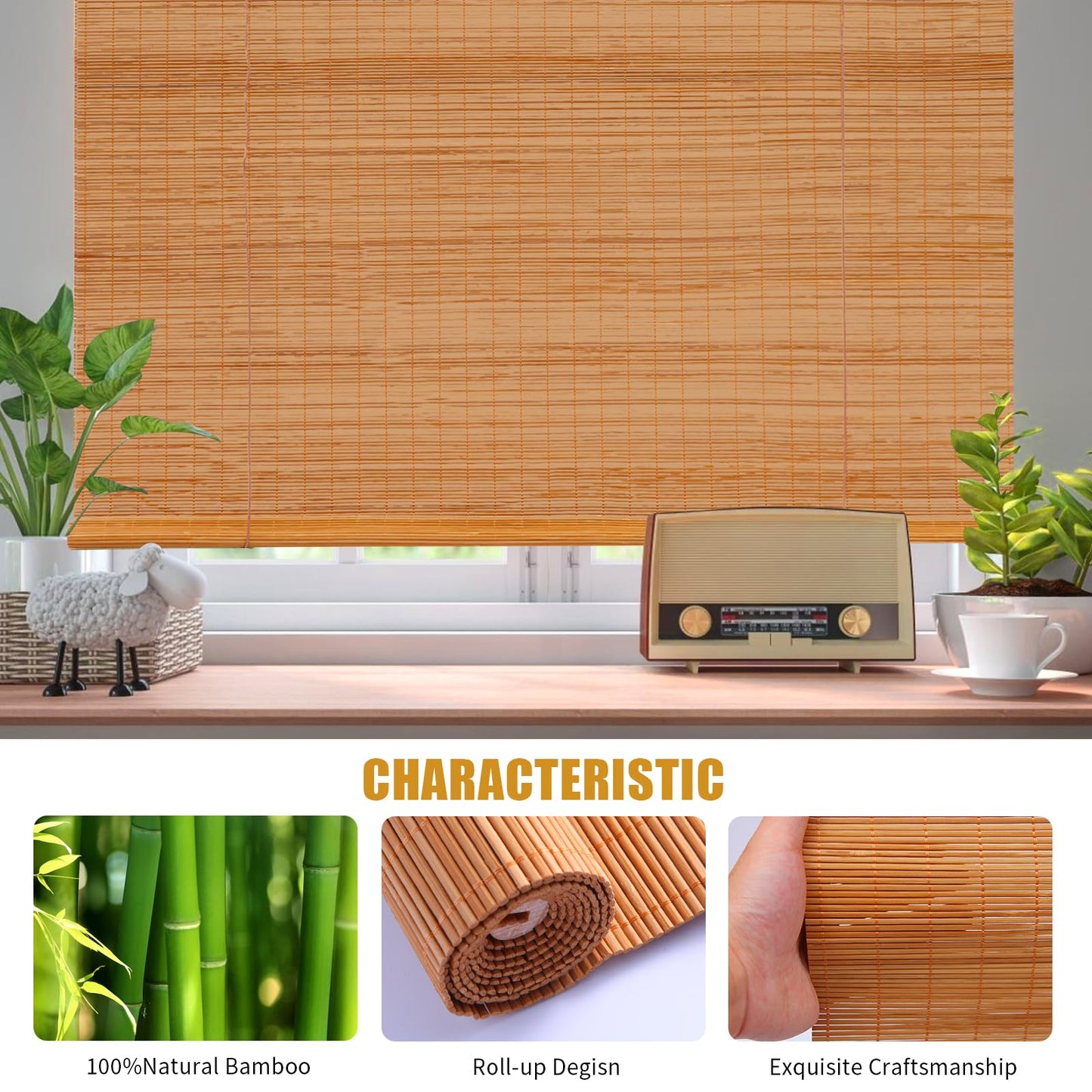 Bamboo Shades for Windows,Bamboo Blinds for Outdoor Patio,Custom Size, Privacy Protection, Easy Installation, Durable & Stylish Blinds for Living Room, Bedroom, Balcony
