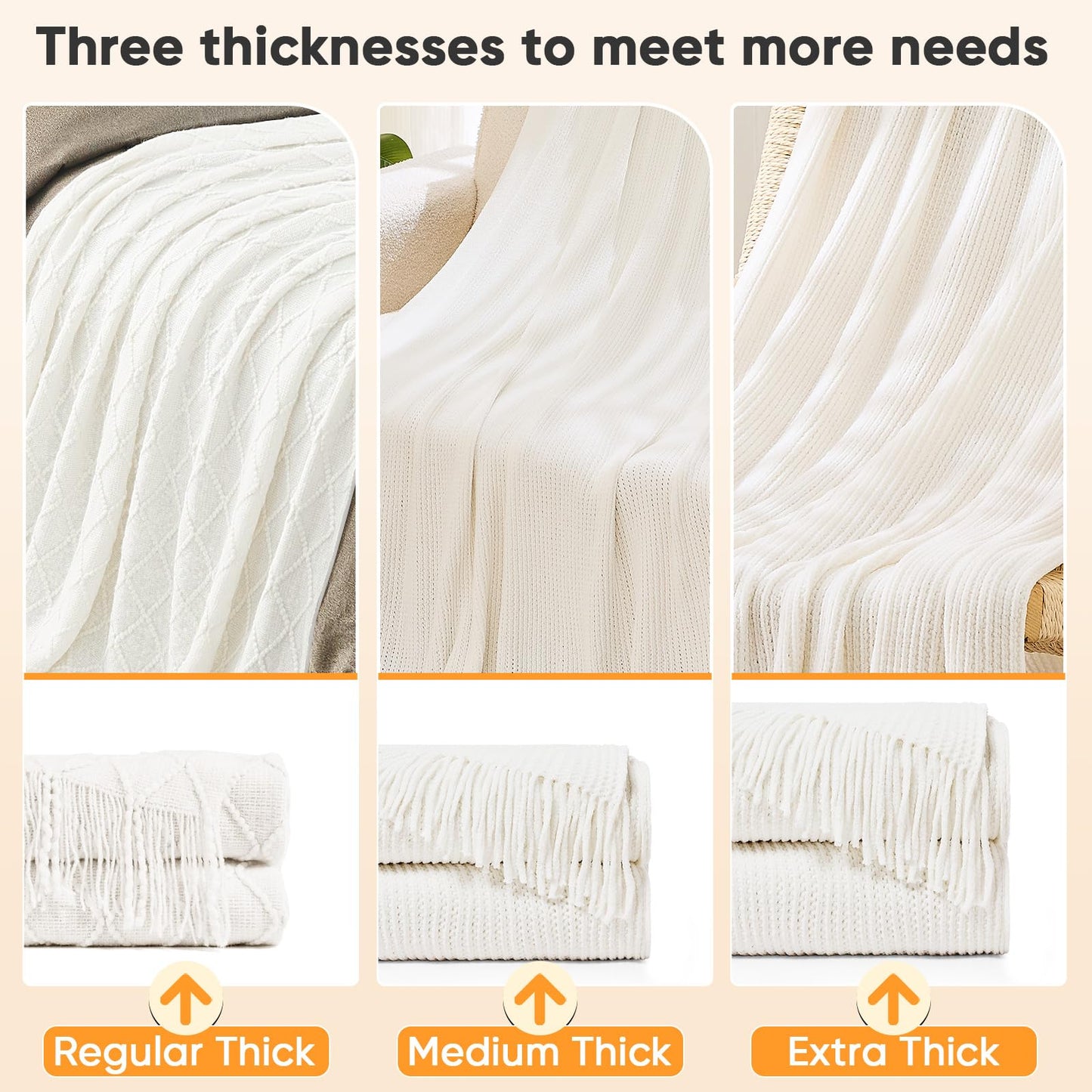 inhand Knitted Throw Blankets for Couch and Bed, Soft Cozy Knit Blanket with Tassel, Off White Lightweight Decorative Blankets and Throws, Farmhouse Warm Woven Blanket for Men and Women, 60"x80"