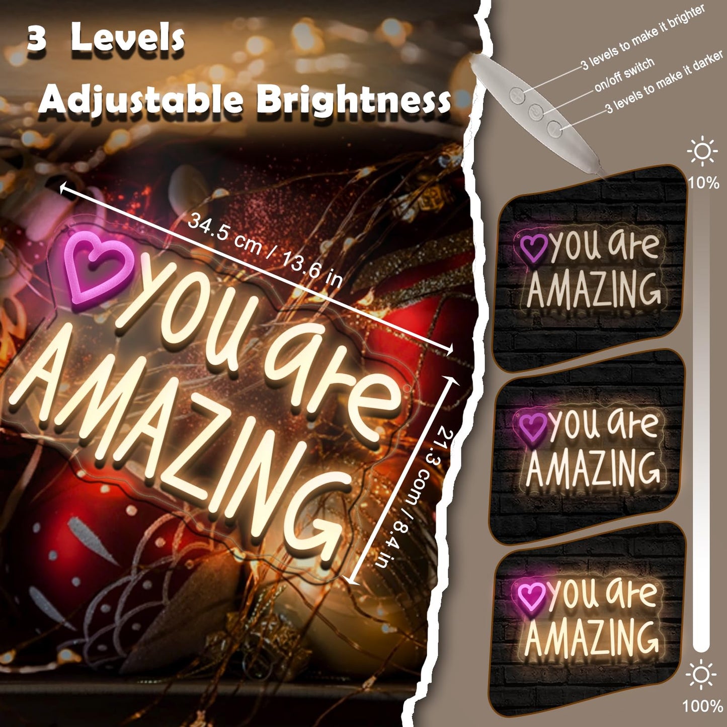 You Are Amazing Neon Sign Wall Decor for Bedroom Class Room Bar Pub Club Nursery Hanging,Dimmable USB Pink Led Light for Wedding Birthday Party Women Christmas Gifts