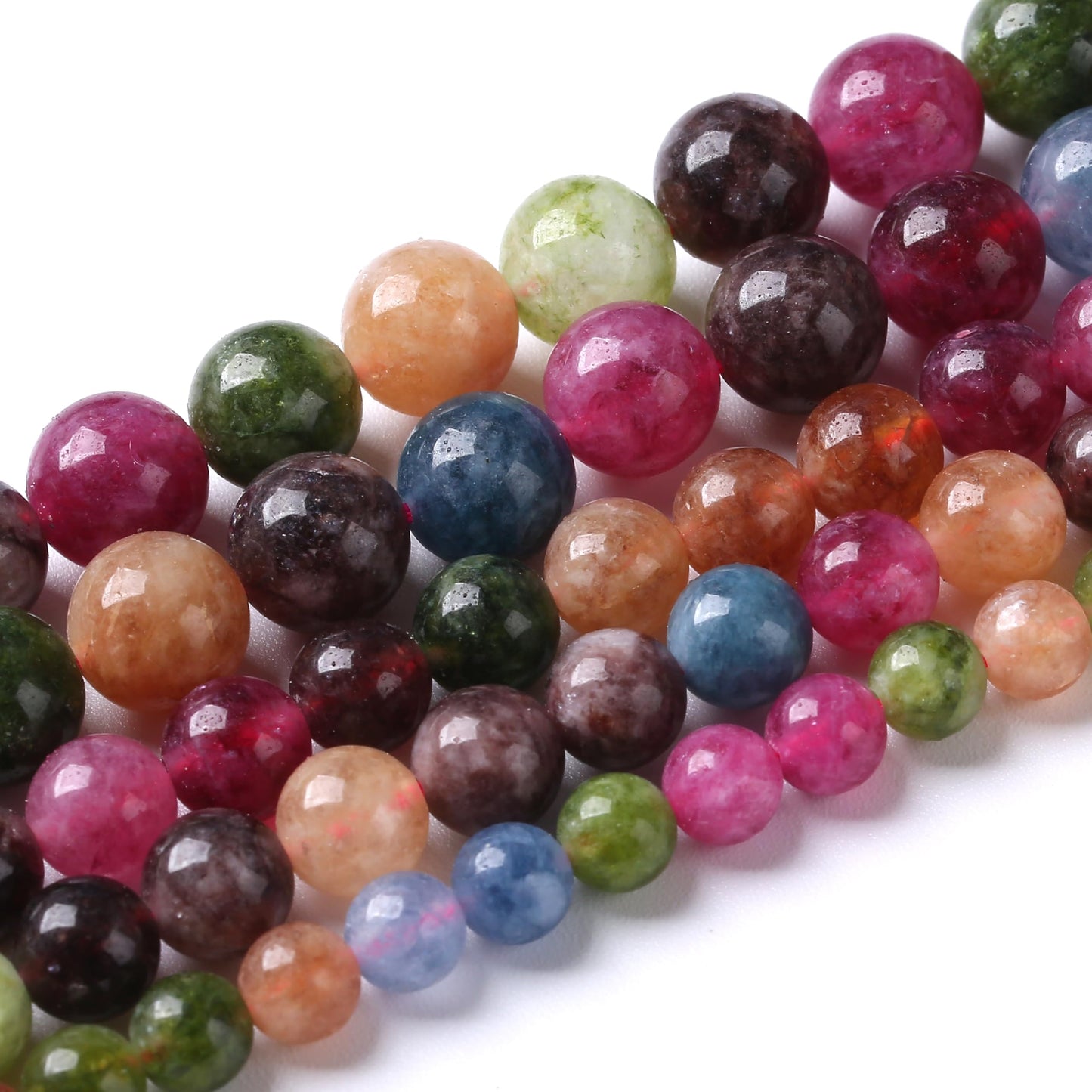 36pcs 10mm Natural Colorful Tourmaline Jade Stone Beads Round Loose Crystal Healing Energy Beads for Jewelry Making DIY Bracelet Necklace Earrings 15" (10mm, Colorful Tourmaline)