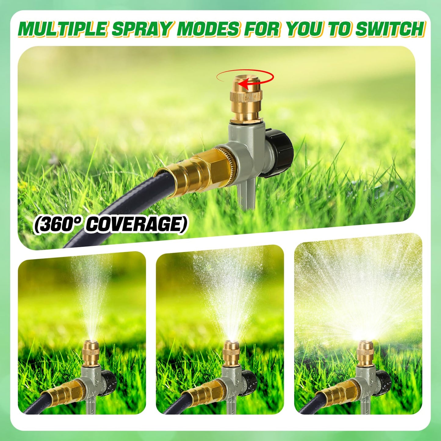 4 Pack Metal Lawn Sprinklers for Yard - 360° Coverage Water Sprinklers, Adjustable Brass Nozzle with Aluminum Alloy Spike Base for Medium Garden Irrigation