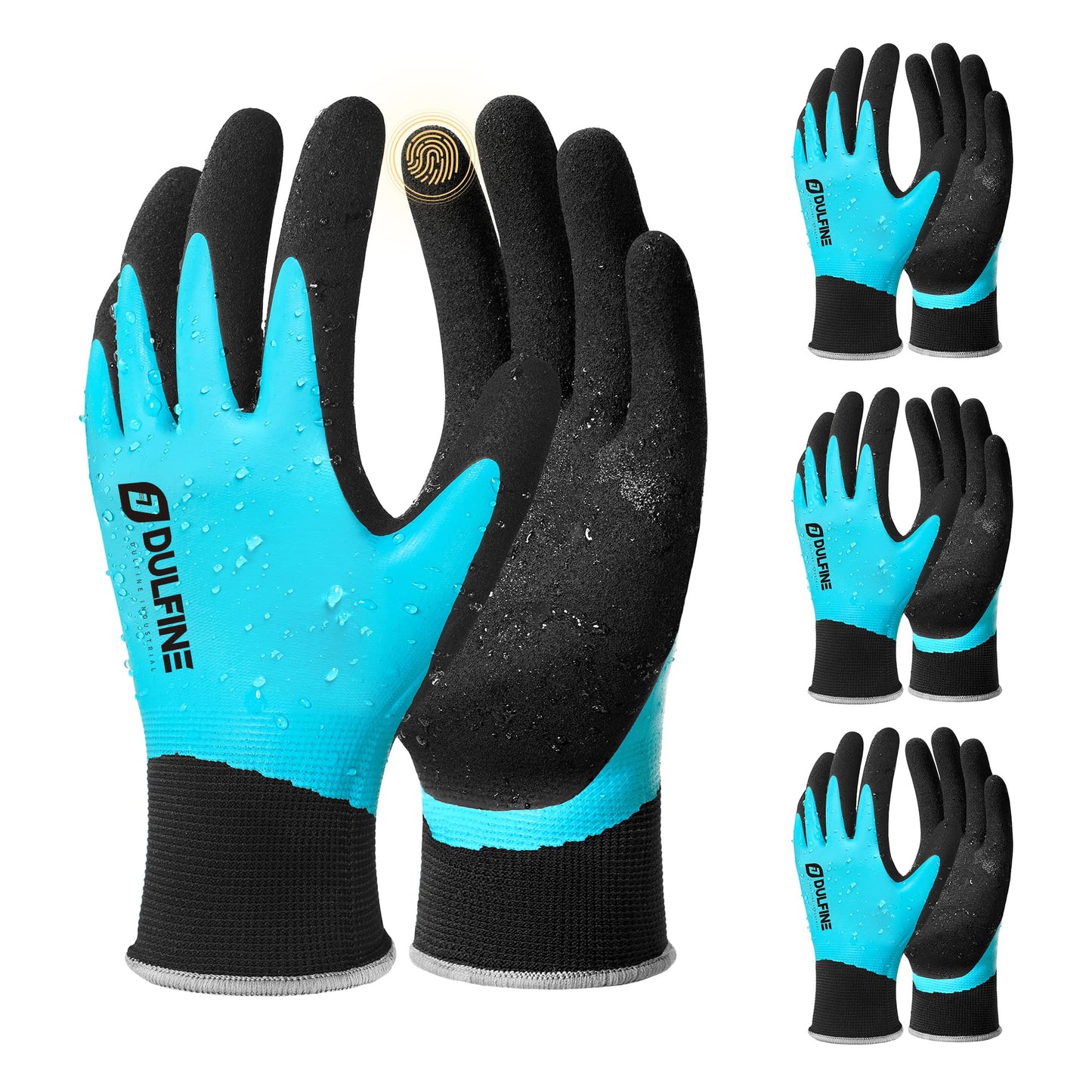 DULFINE Waterproof Work Gloves for Men and Women,3 Pairs PackTouch Screen Rubber Coated Non-slip Garden Gloves, Outdoor Construction(Medium)