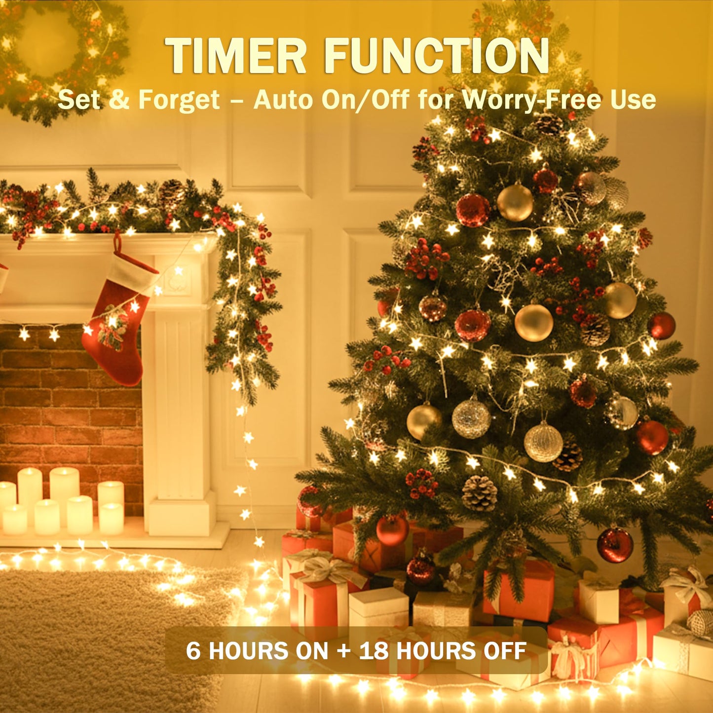 HEYFUNi Warm White Star String Lights,39FT 100LED Plug in Fairy Twinkle Lights with 8 Modes Waterproof for Indoor Christmas Tree, Home, Girls'Room, Garden, Party, Wedding, Classroom Decor(Warm White)