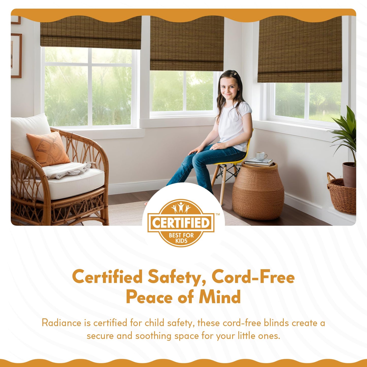 Radiance Custom Cut-to-Width Cordless Maple Cape Cod Flatweave Roman Shade with Valance, 36 inches Wide x 64 inches Long
