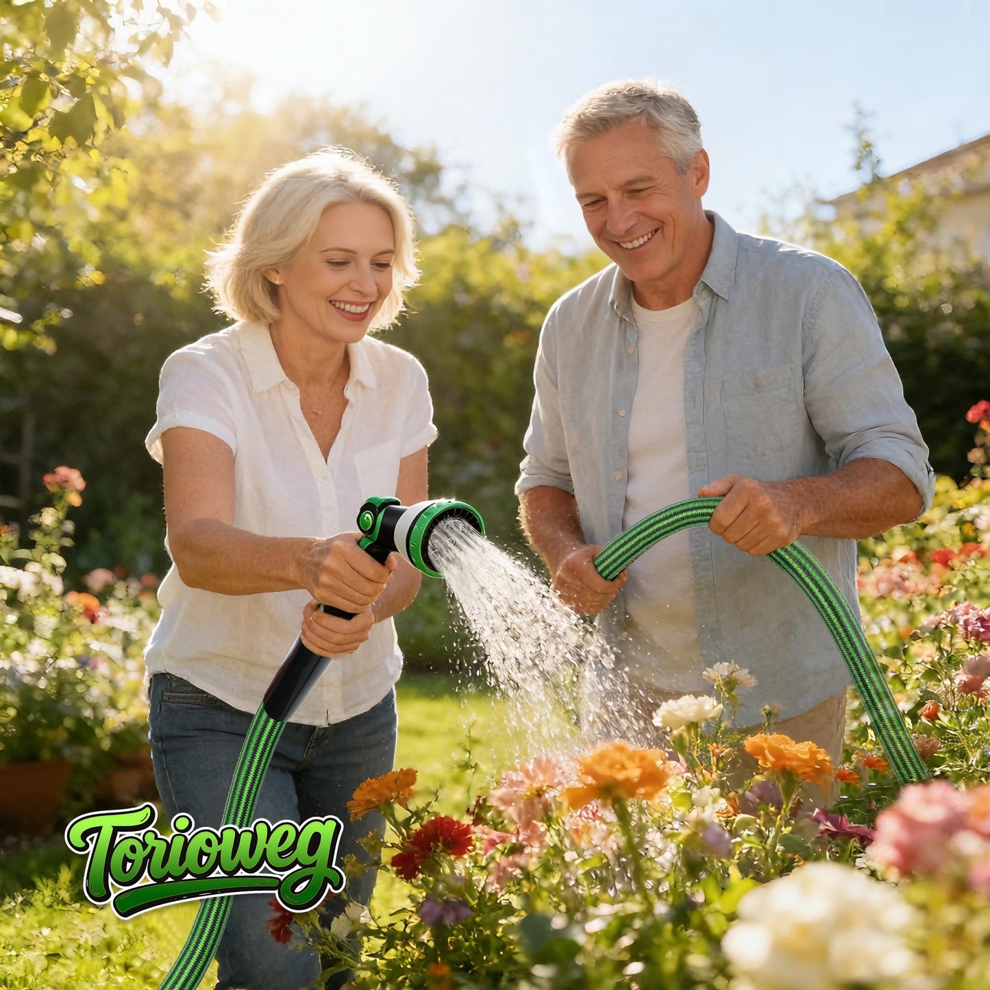 Torioweg Garden Hose 50 FT-Triple-layer pipe, Heavy Duty Water Hose with solid Aluminum Fittings, Ultra-Lightweight and Flexible, Abrasion-Resistant, Rust-Resistant,Watering and Cleaning for Outdoor