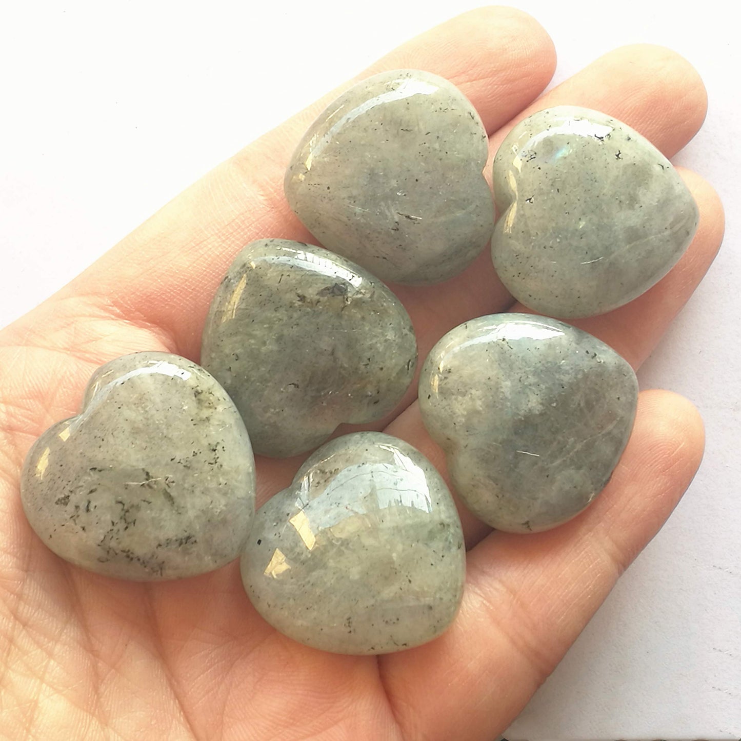 Bacatgem 3 Pcs Natural Moonstone Pocket Palm Thumb Healing Crystal Heart Love Worry Stones,1 inches Reiki Balancing Crystal and Healing Stones