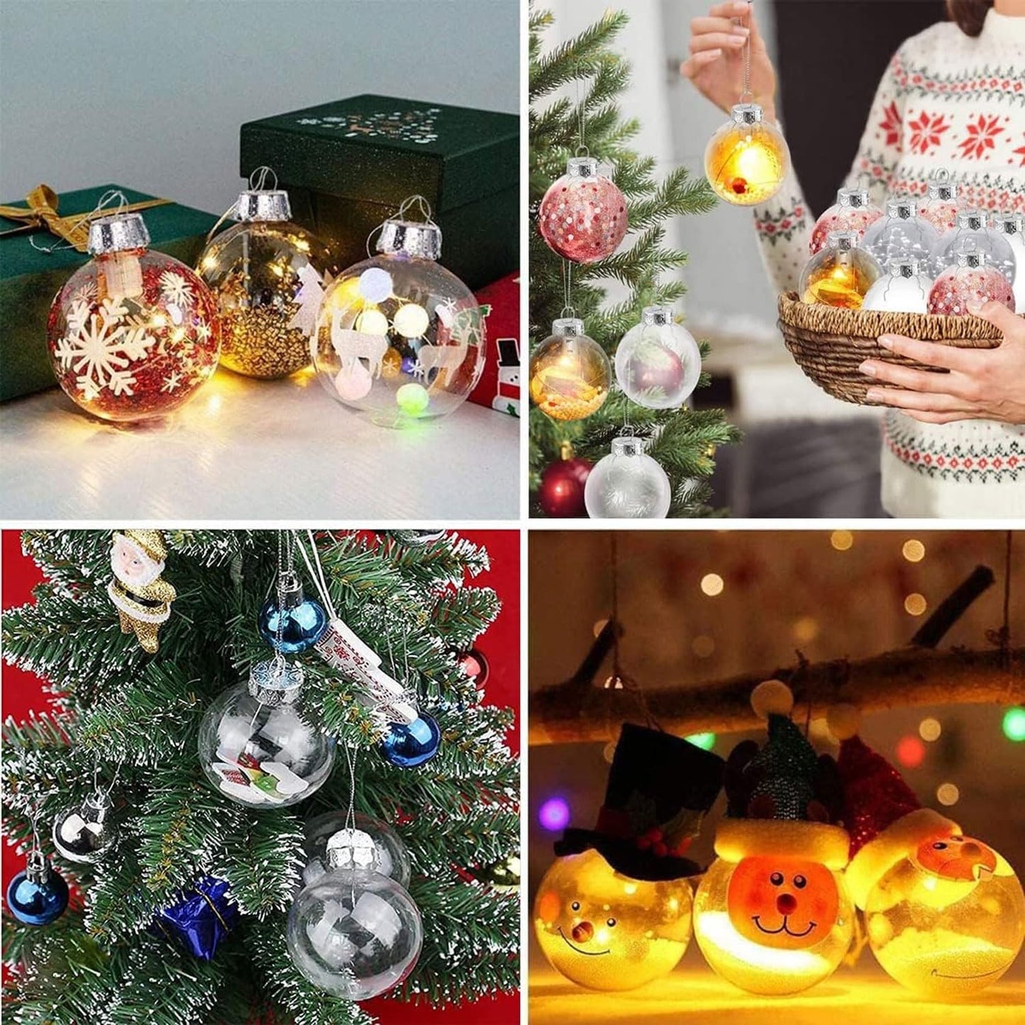 16PCS DIY Christmas Hanging Decoration，2.36Inch Clear Plastic Fillable Ornament Balls， for Christmas, Halloween, Birthday, Wedding Decor, DIY Crafts Decorations (60 mm)