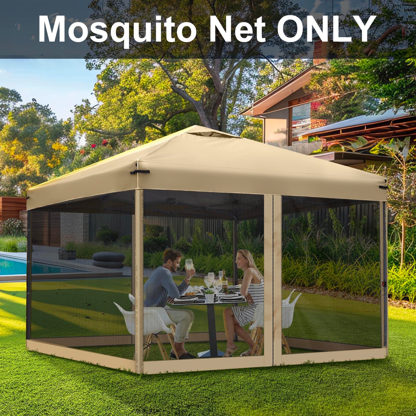 Canopy Mosquito Net for 10x10 Pop up Canopy Gazebo Tent, Replacement Netting Screen Mesh Sidewalls for Patio, Backyard, Camping, Outdoor Use (Net Only,Frame Not Included) (Sand)