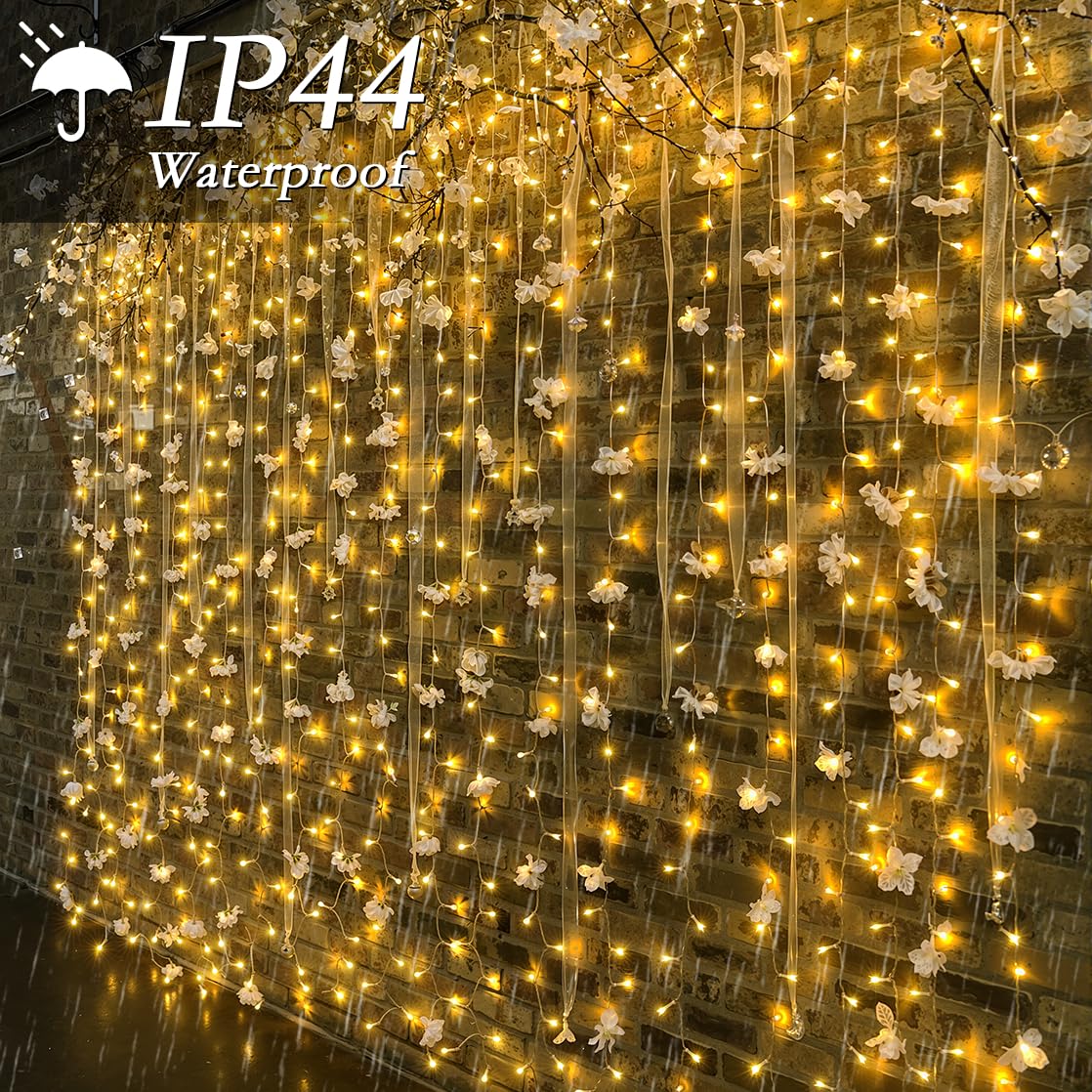 Soagrc 200 LED Curtain String Lights 9.8 * 6.6FT Plug in Fairy with Timer and 8 Modes, Waterproof Window Wall for Bedroom Wedding Party Indoor Outdoor Christmas Decor