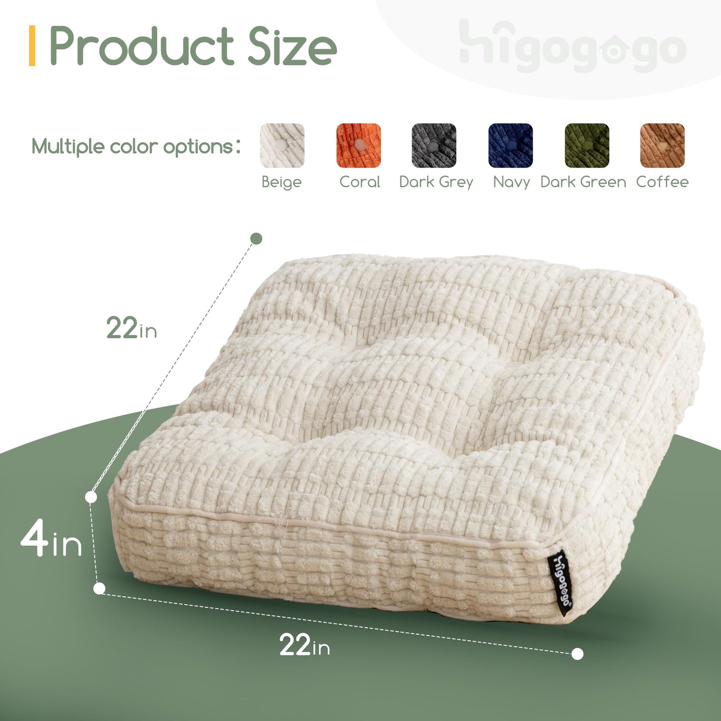 Washable Floor Pillow Cushion for Adults, Meditation Cushion Pillow, Removable Tufted Blended Corduroy Cover, Large Square Floor Sitting for Tatami Living Room or Yoga, 22x22 Inch, Machine Washable