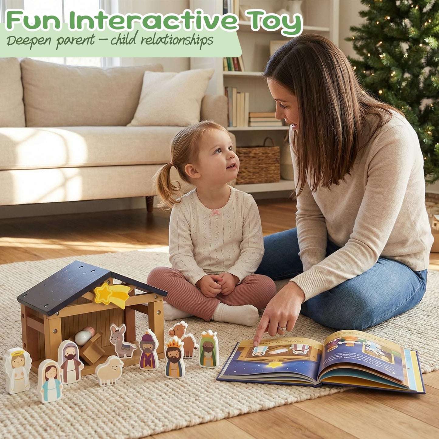 WOODENFUN Toy Nativity Set for Kids，Wooden Christmas Nativity Scene Miniature Holy Family Figurines Gifts for Children Boys Girls 3+ Years Old