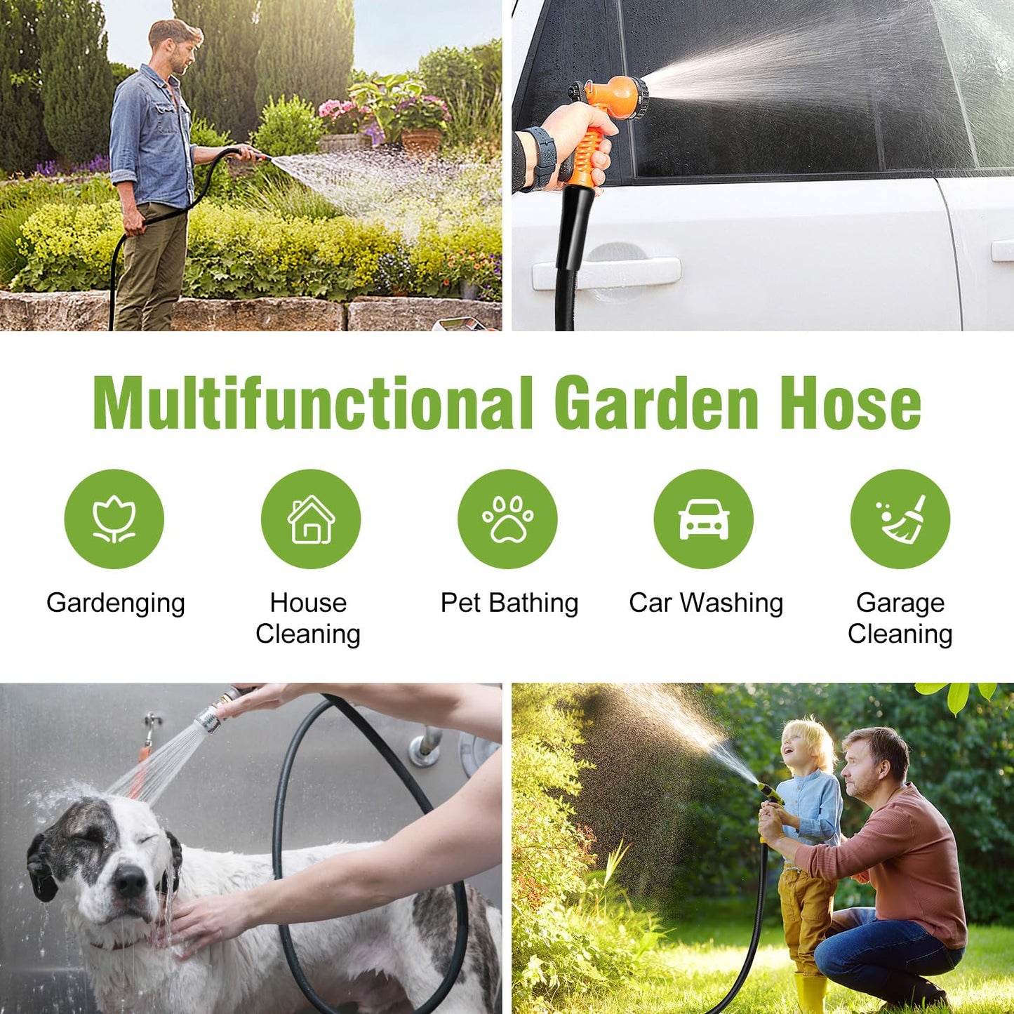 Beitopamz Short Garden Hose 5 ft x 5/8 in Male to Female Heavy Duty Small Water Hose Extender Connector, Lightweight Rubber Hybrid Leader Hose, Leak-Free Connections, 3/4'' Brass Fittings, Black