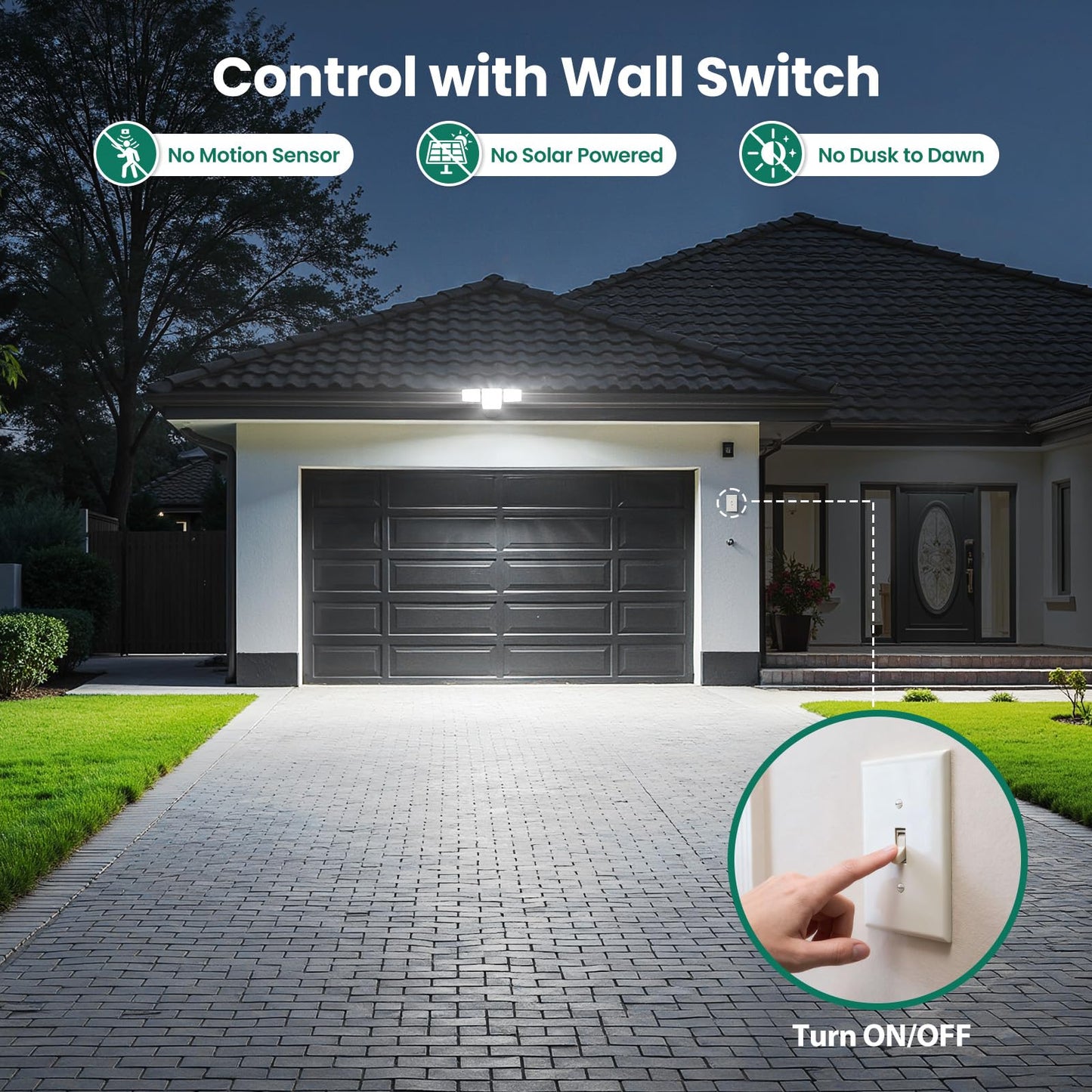 omibee 70W 7000LM LED Flood Lights Outdoor, Switch Controlled Security Lights with 4 Heads, Adjustable Heads, 6500K Daylight IP65 Waterproof Outside Wall Light for Backyard, Yard, Garage, Patio