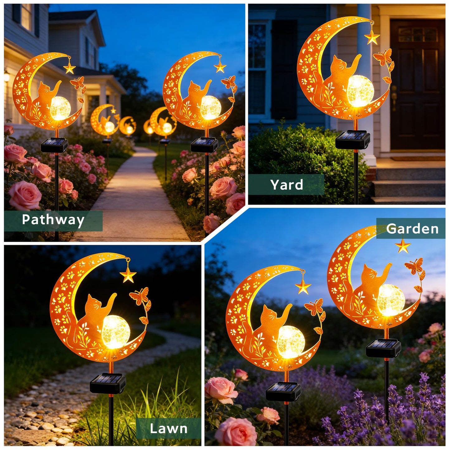 ZNYCYE Solar Garden Decor Outdoor Statue, Moon Fairy Garden Figurines with Cat Design for Mom Women Grandma Solar Stake Lights for Patio, Yard, Lawn, Pathway (Warm White)