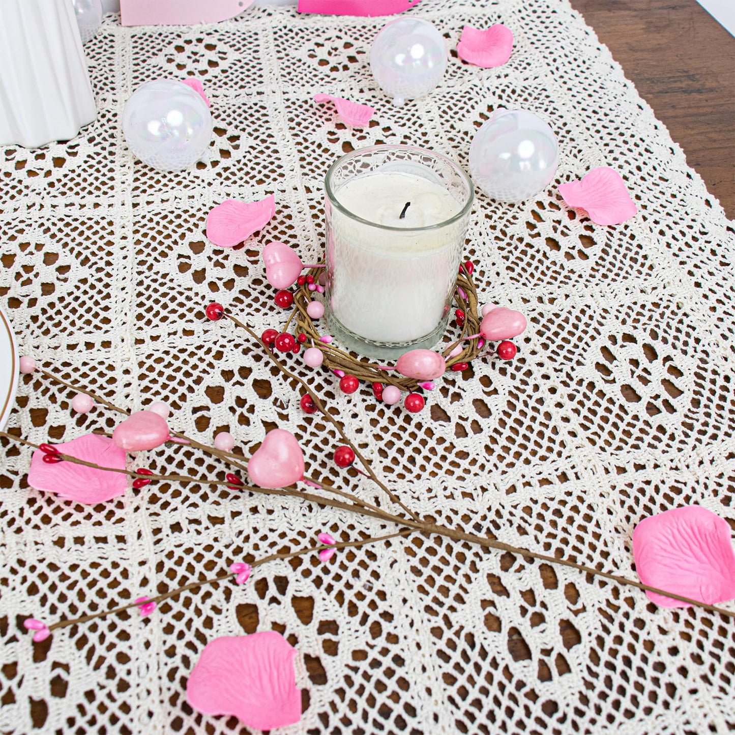 J'FLORU Valentine's Day Gifts Valentines Day Decorations 24 Pack Pink Heart Shaped Berry Picks with Red Berries for Valentines Day Wedding Candlelight Dinner Anniversary