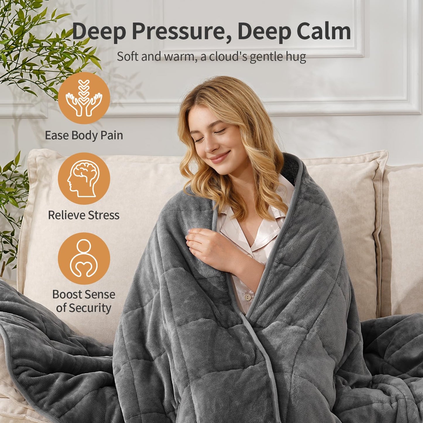 Uttermara Weighted Blankets for Adults Queen Size, 15lbs 60x80 inches Blanket with Soft Warm Plush Sherpa Fleece, Washable Thick Heavy Throw for Sleeping and Calming, Grey