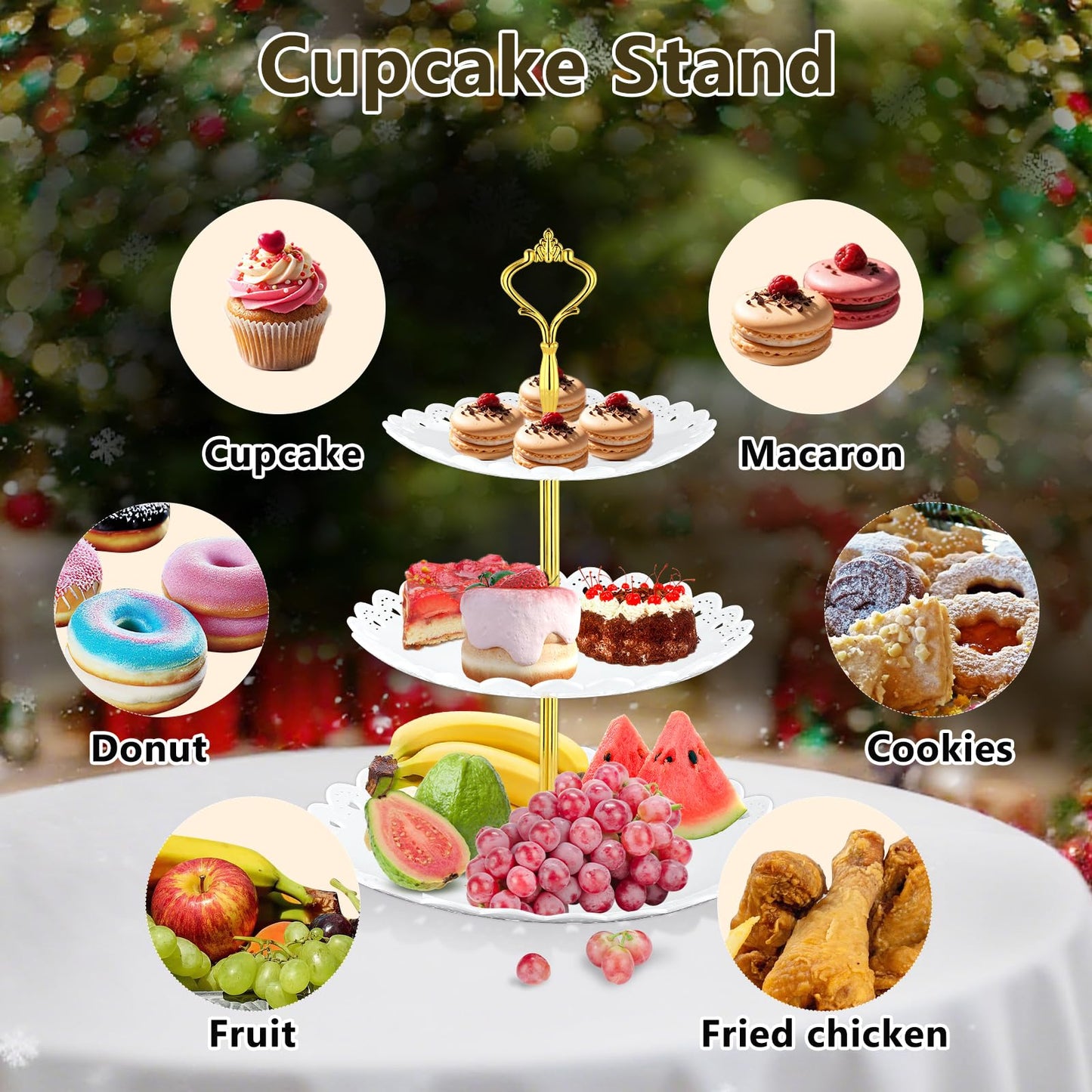 Lazycorner 10 Pcs Dessert Table Display Stands Set , with 4 Pcs 3-Tier Cupcake Stand & 6 Pcs Food Serving Tray - Cookie Tray Rack Serving Tray Cake Display Tower for Wedding Baby Shower Tea Party